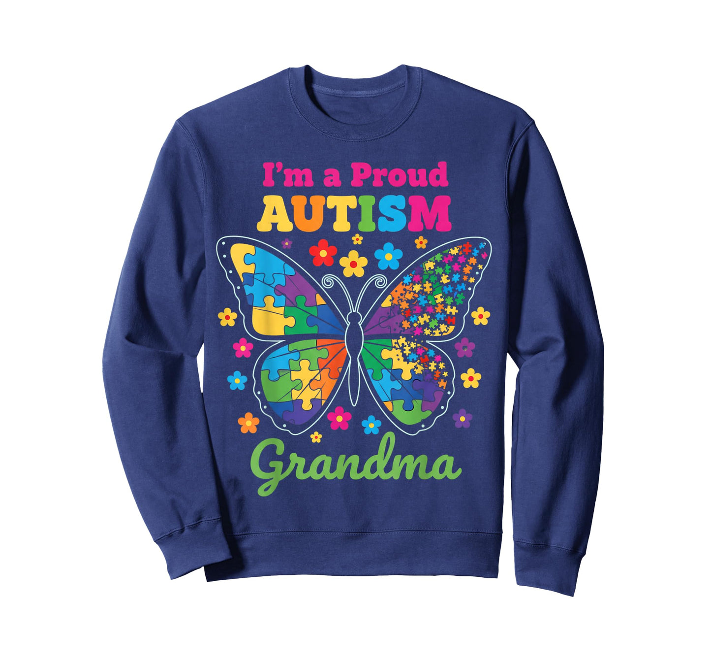 I'm A Proud Grandma Autism Awareness Flowers Butterfly T-Shirt