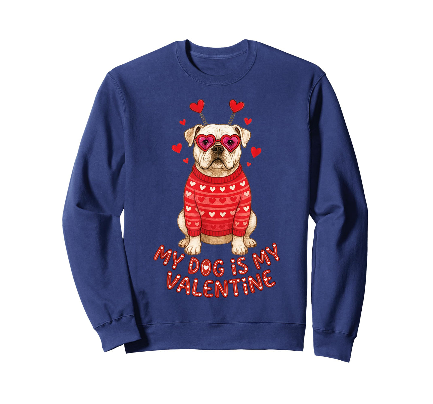 My Dog is My Valentine American Bulldog Heart Glasses Funny T-Shirt