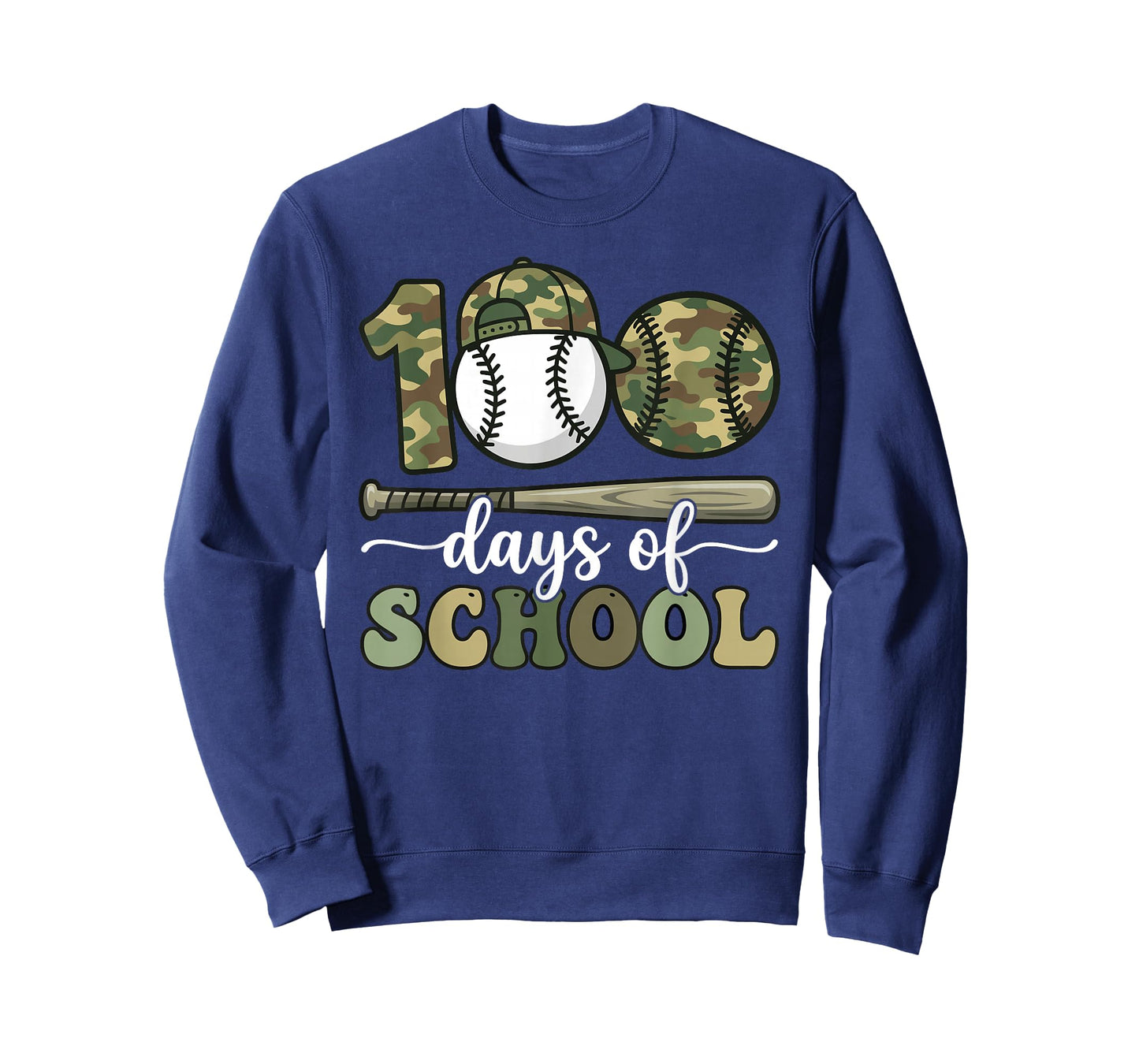 100 Days of School Baseball Camo Art for Boys Kids Students T-Shirt