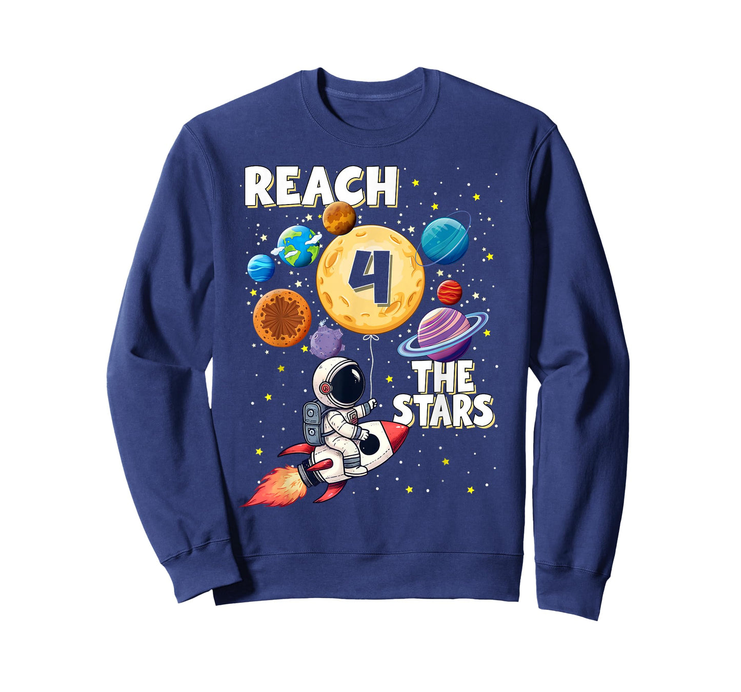 Reach Four The Stars 4 Years Old Birthday Boy Astronaut T-Shirt