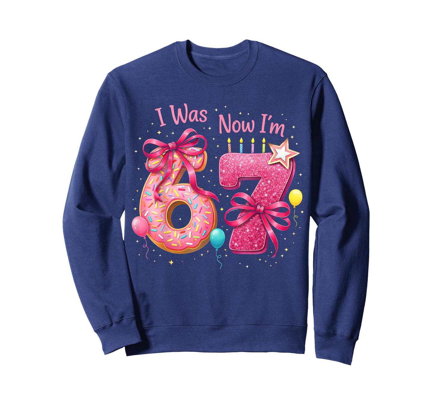 7th Birthday Girl I was 6 Now I'm 7 Years Old Girls Birthday T-Shirt