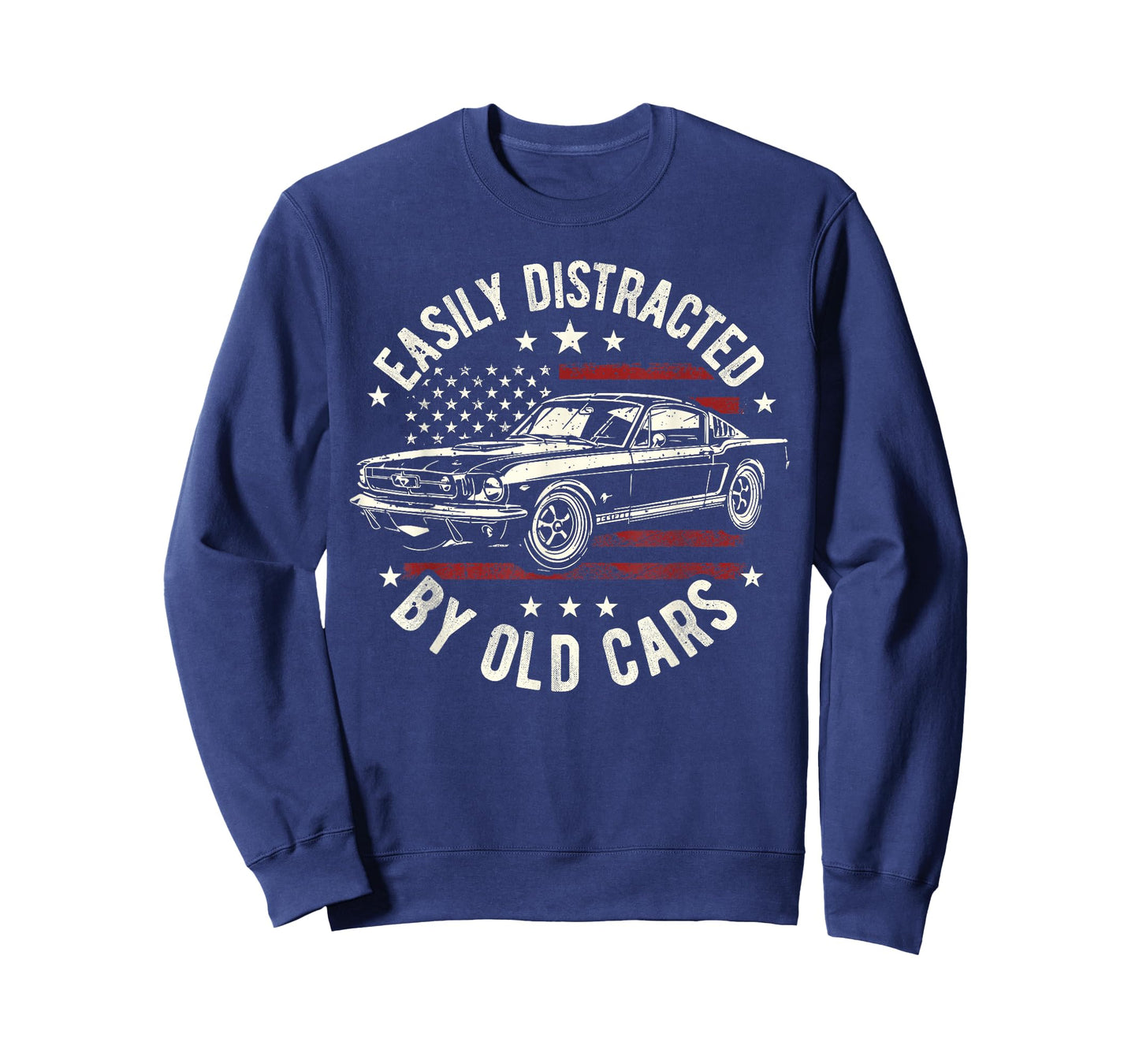 Easily Distracted by Old Cars Classic Vintage American Flag T-Shirt