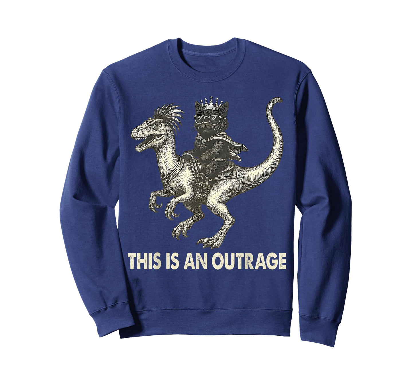 This is an Outrage Cat Ridding Dinosaur Meme Funny Sarcastic T-Shirt