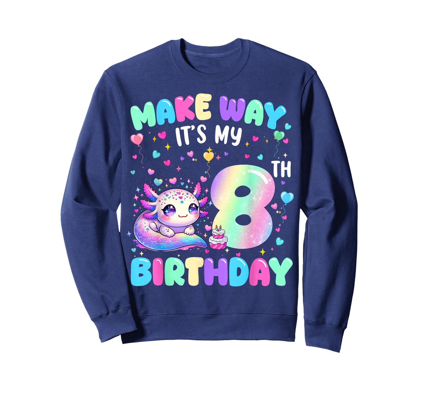 It's My 8th Birthday Girl Cute Axolotl 8 Year Old Bday Kids T-Shirt