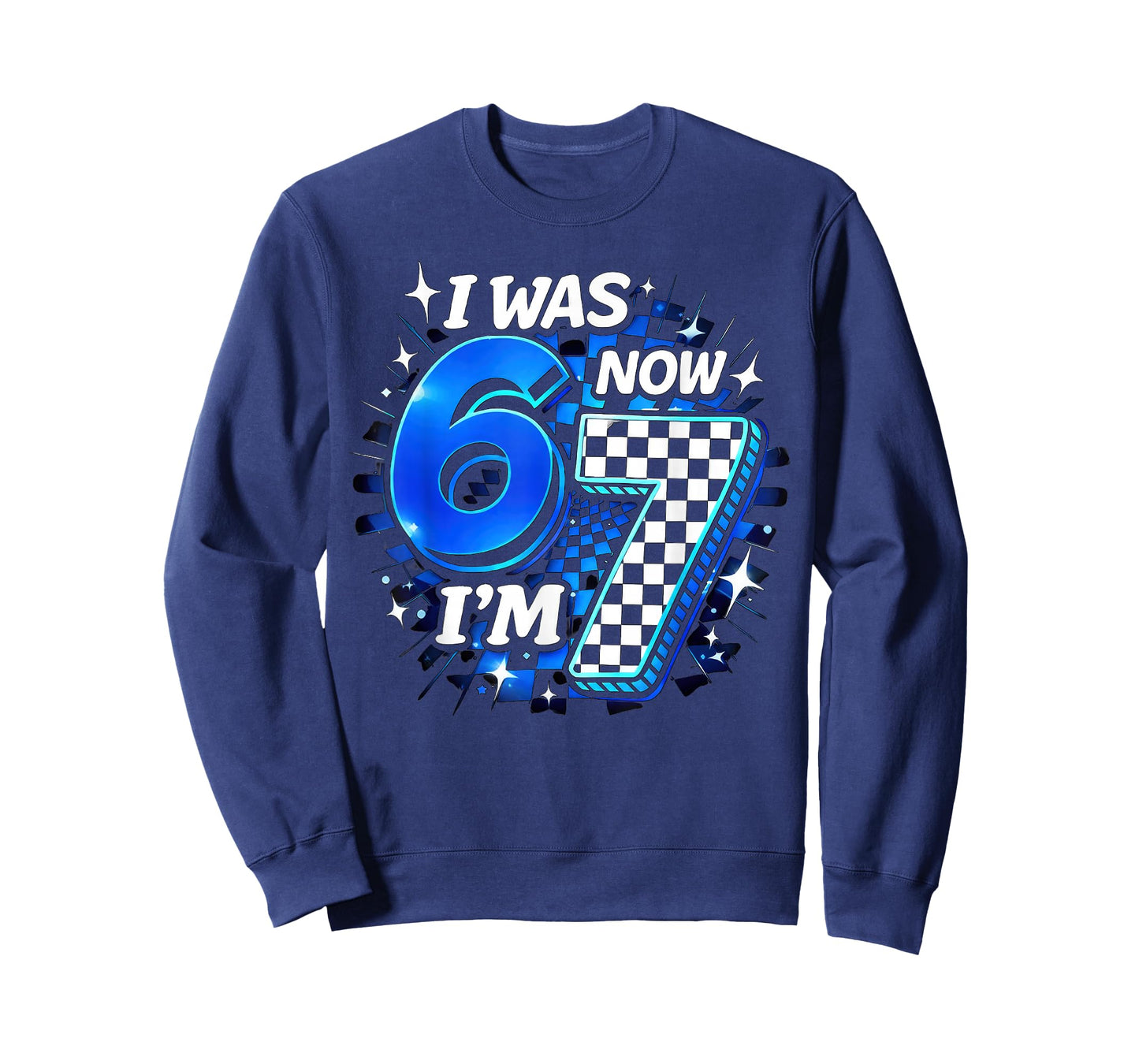 Blue Checkered I was 6 Now I'm 7 Funny 67 Birthday Boy T-Shirt