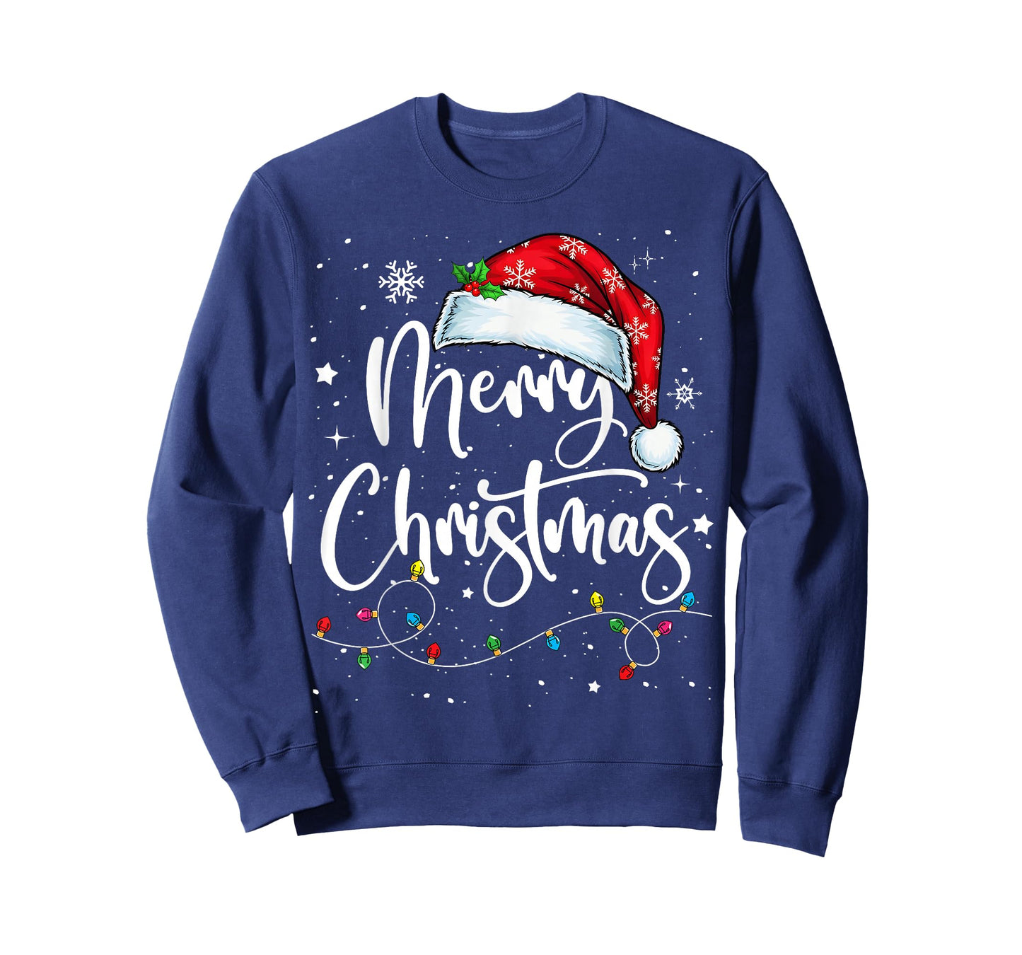 Merry Christmas Lights Santa Hat Xmas Family Matching Pajama T-Shirt