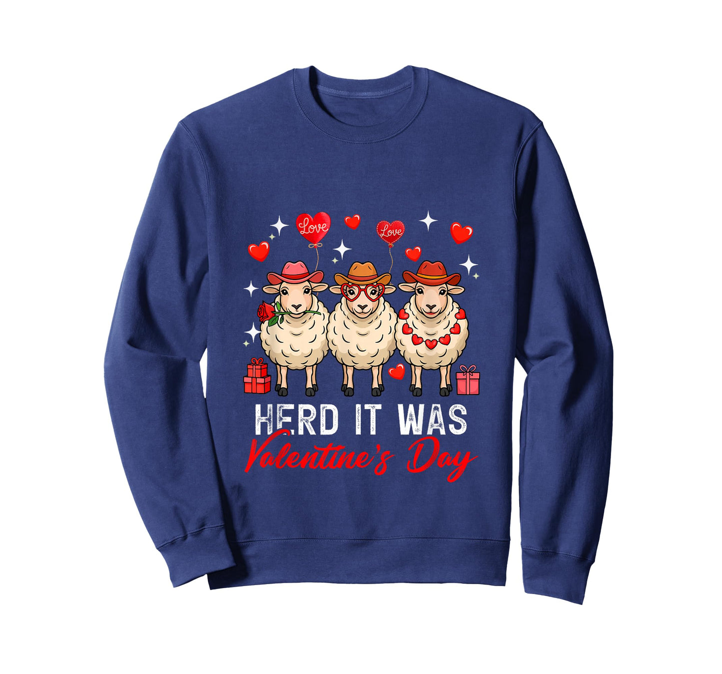 Herd It was Valentine's Day Three Cute Sheep Floral Hearts T-Shirt