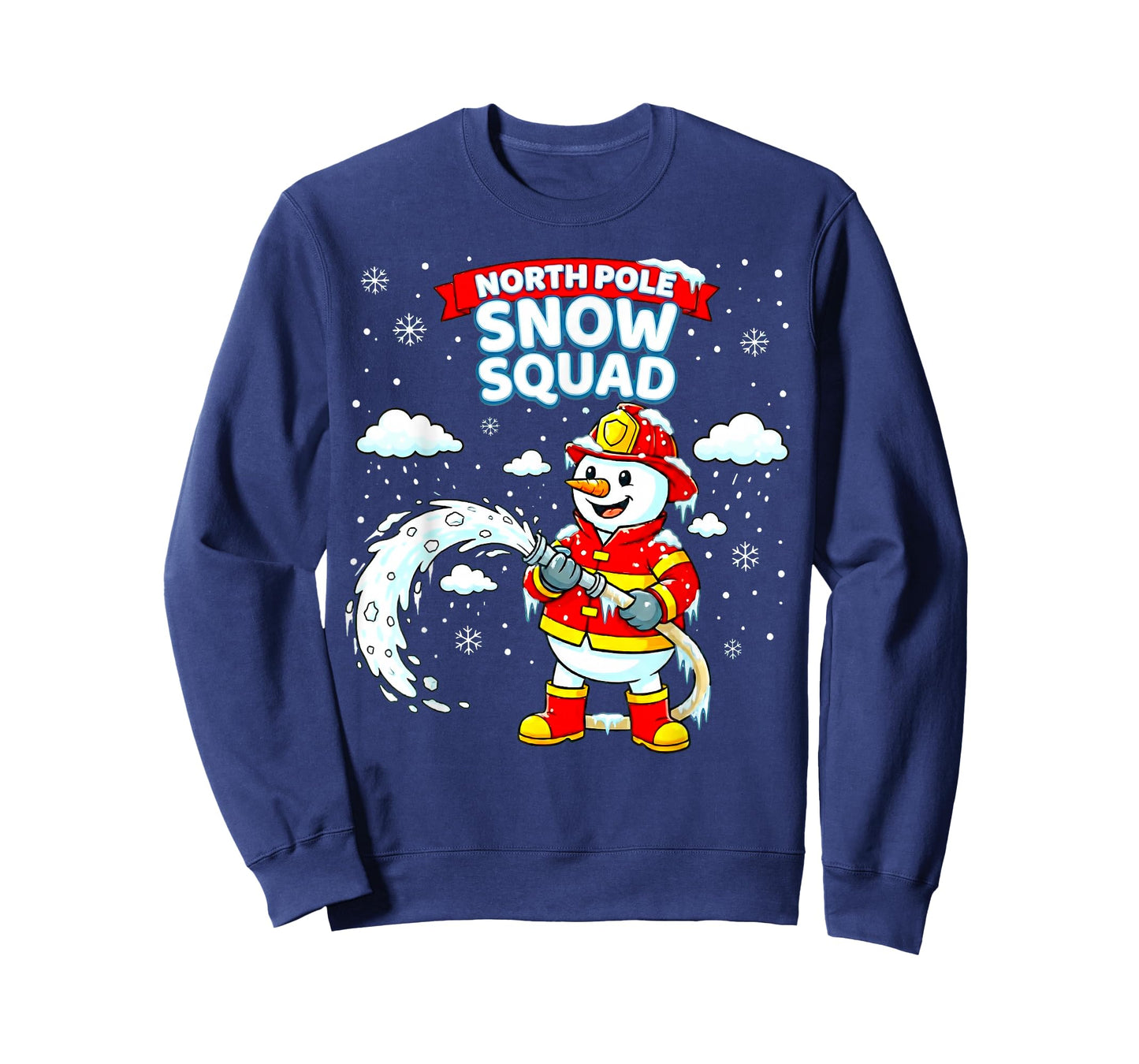 North Pole Snowman Firefighter Christmas Squad Kids Fireman T-Shirt
