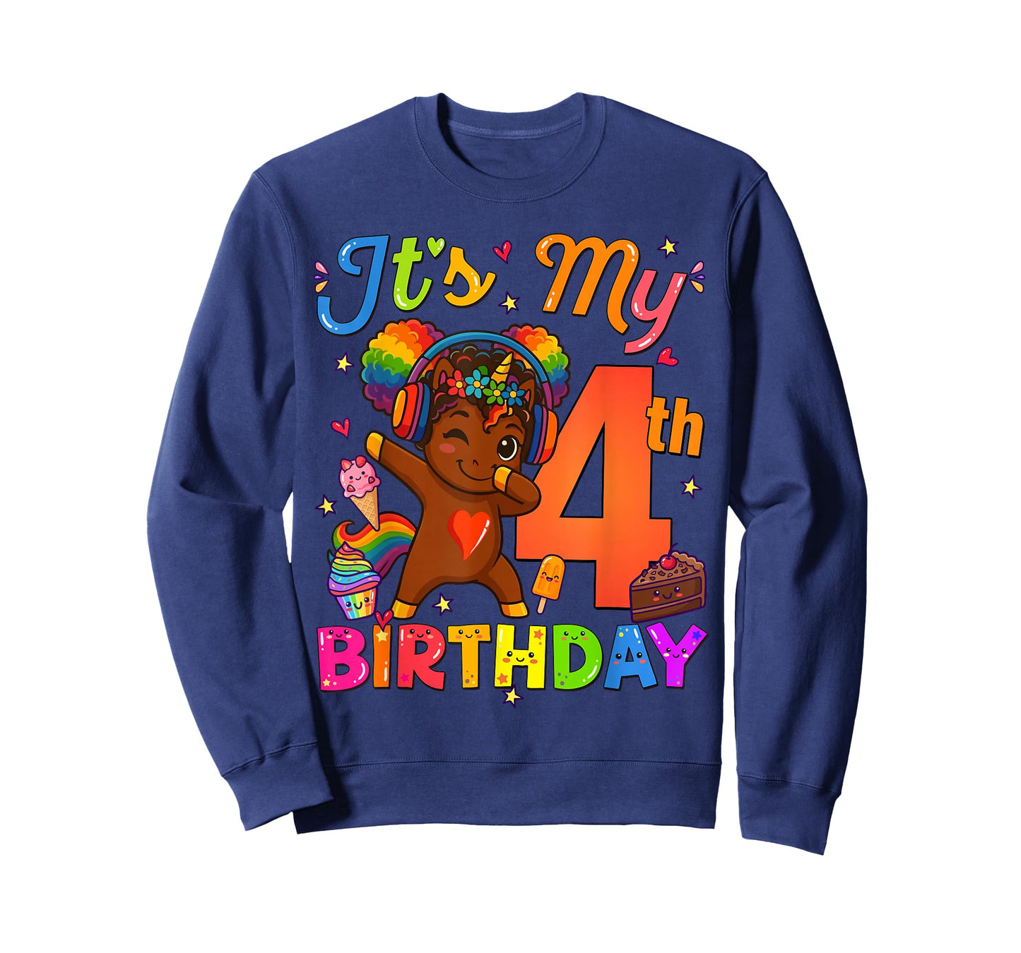 Unicorn Afro 4th Birthday Girl Natural Hair Afro American T-Shirt