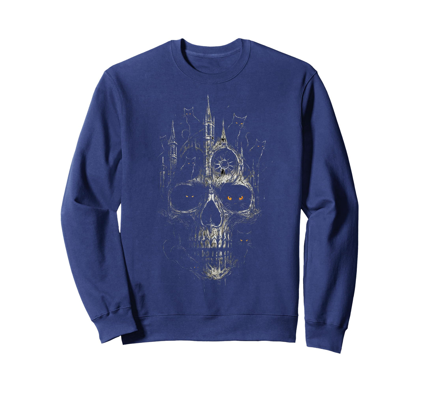 Gothic Skull Cathedral with Black Cats Dark Fantasy Art T-Shirt