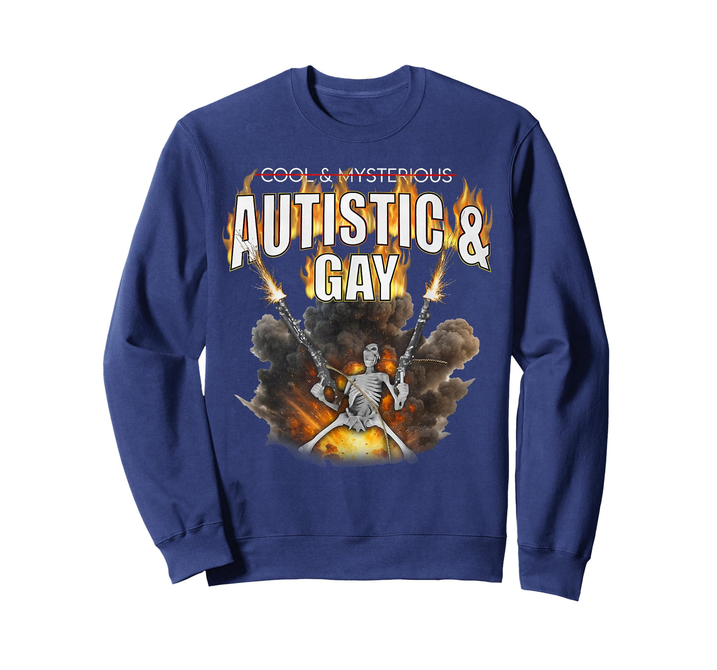 Autistic & Gay Funny Meme Skeleton Fire Autism Awareness T-Shirt
