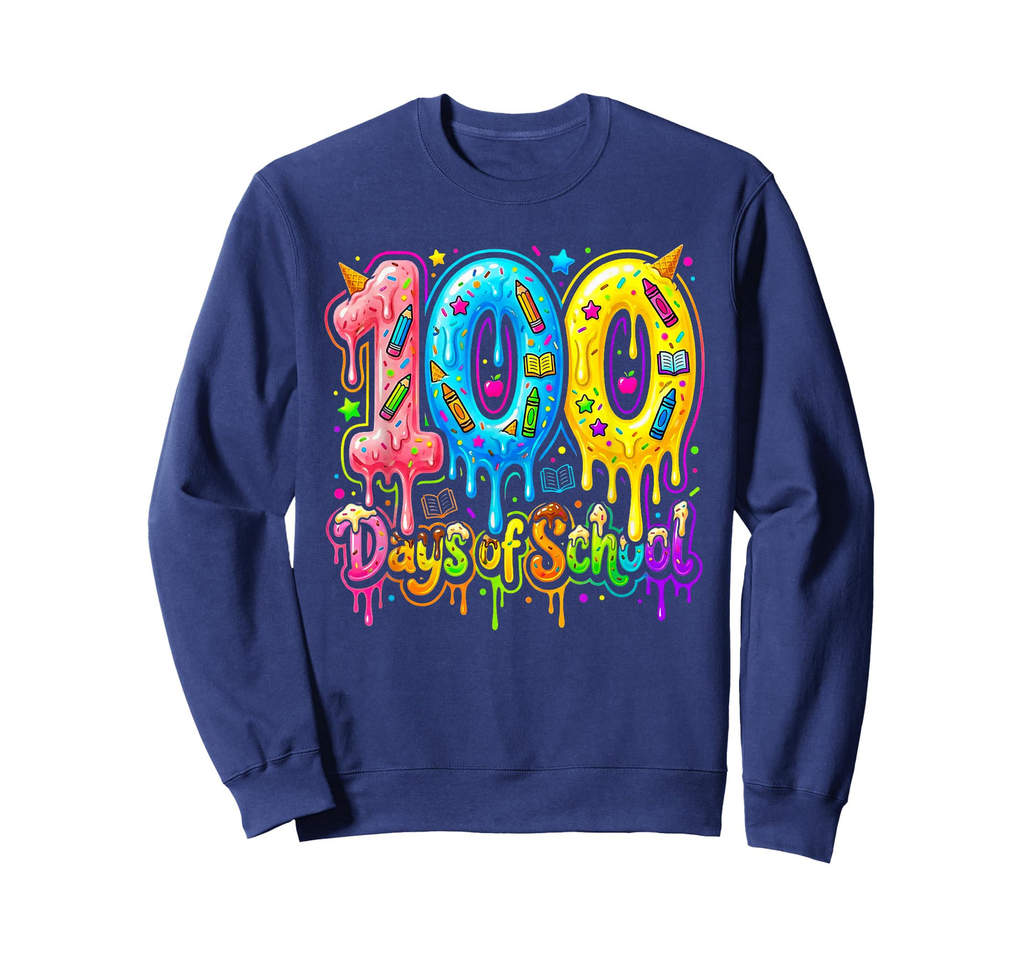 100 Days of School Ice Cream Drip Fun 100 Days Kids Teachers T-Shirt