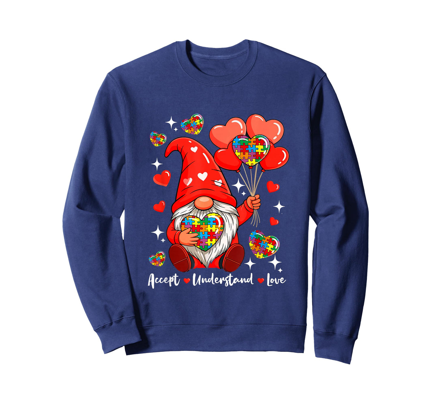 Love Accept Understand Valentine Hearts Gnome Proud Autism T-Shirt