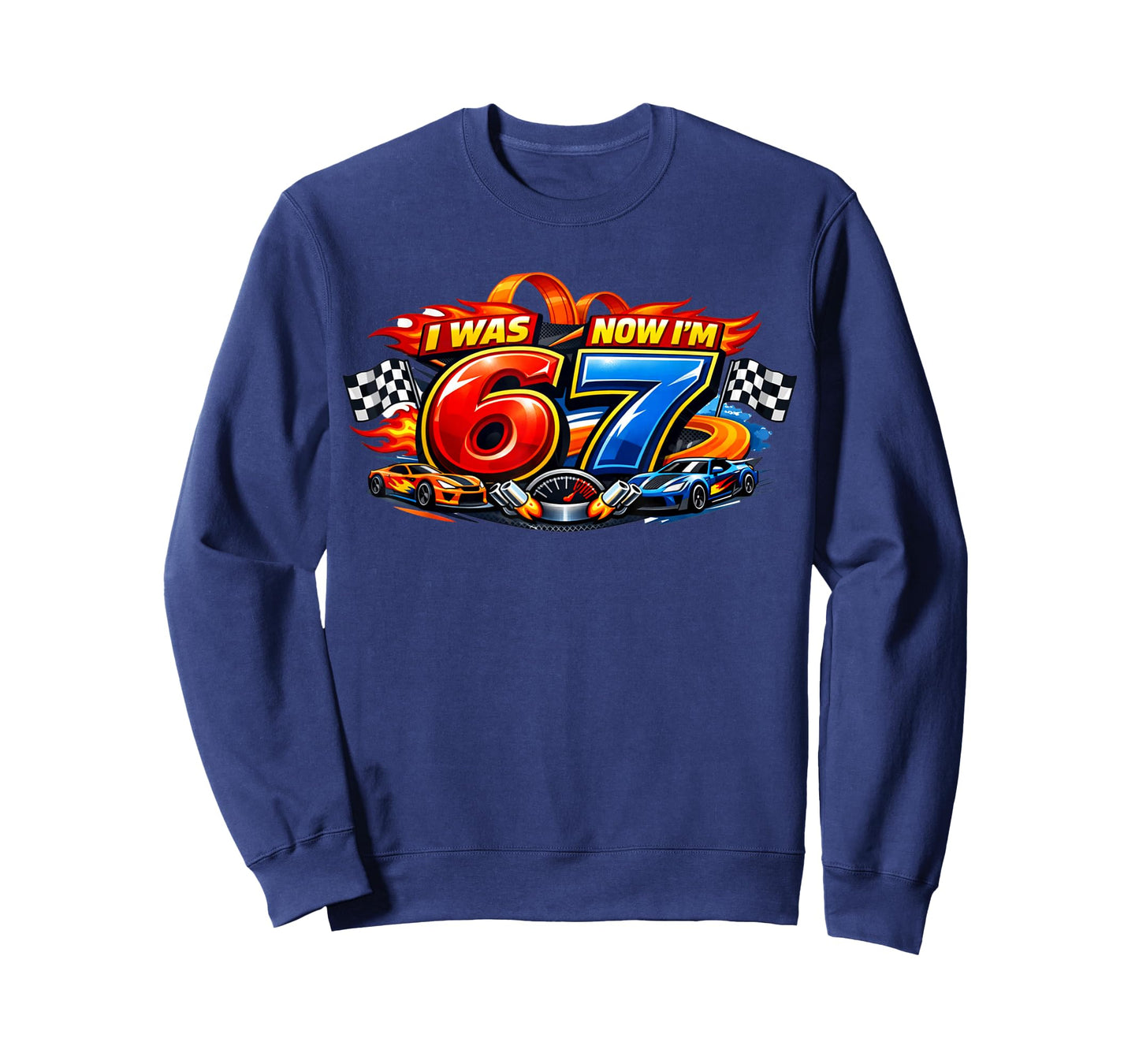 I was 6 Now I'm 7 Six Seven Car Racer 67 Meme Birthday Party T-Shirt