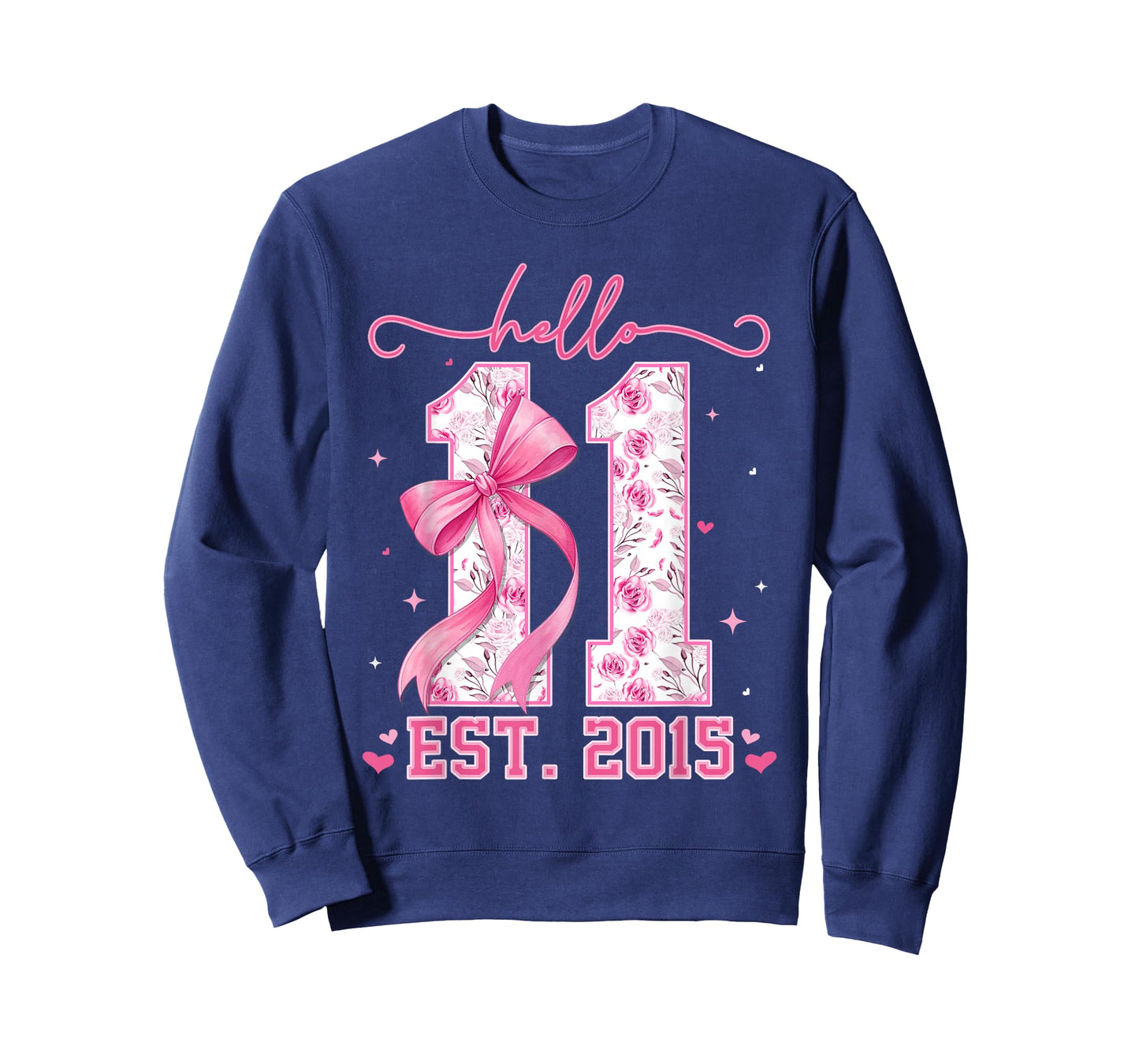 Hello Eleven Est 2015 Pink Coquette Bow 11th Birthday Girl T-Shirt