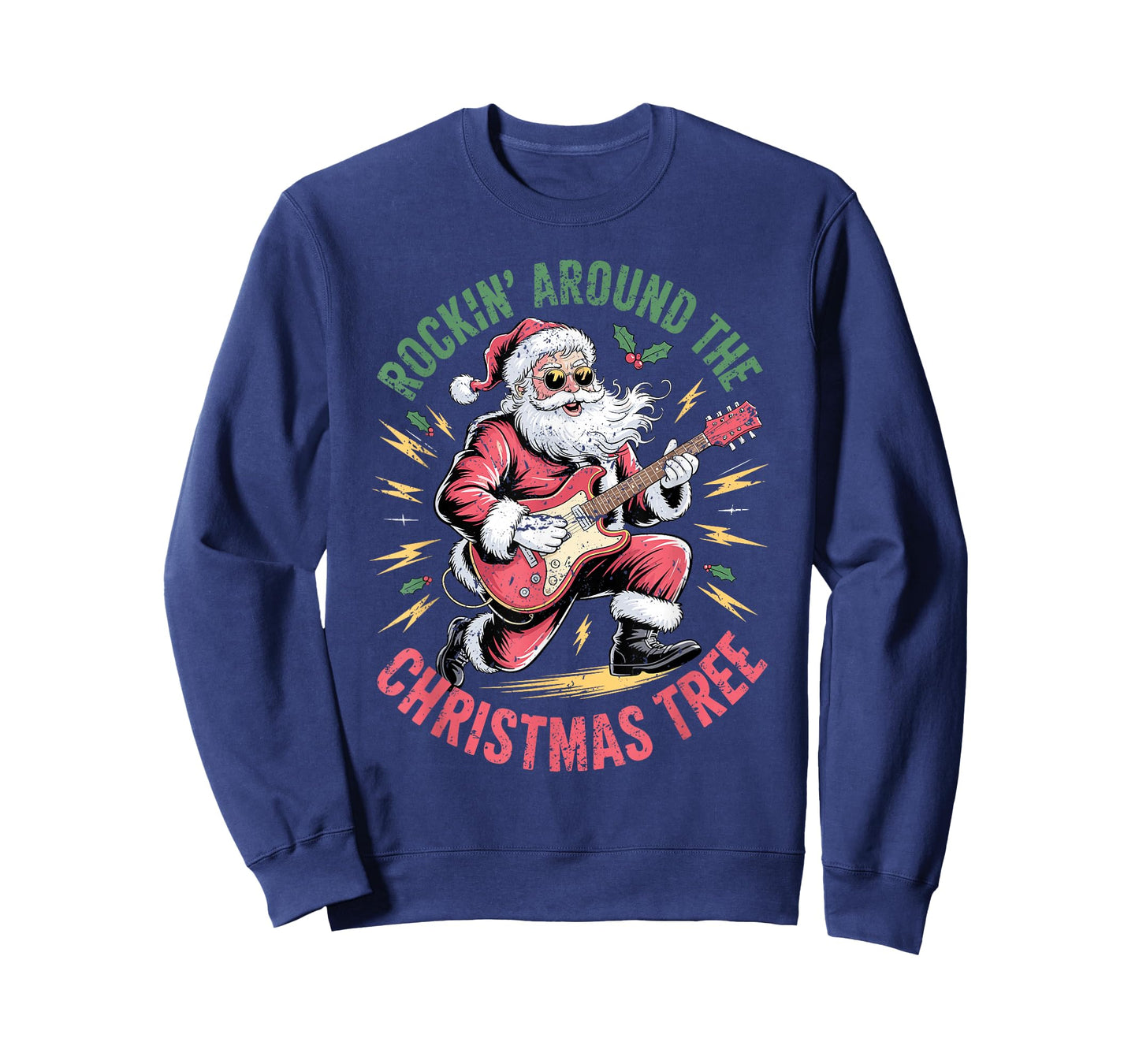 Rockin Around Christmas Tree Santa Guitar Rock N Roll Xmas T-Shirt