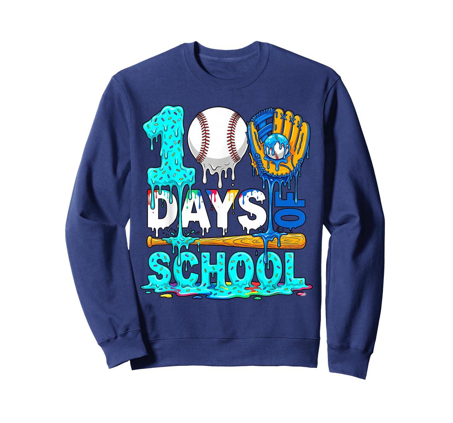 100 Days of School Baseball Ice Cream Drip Player Kids Boys T-Shirt