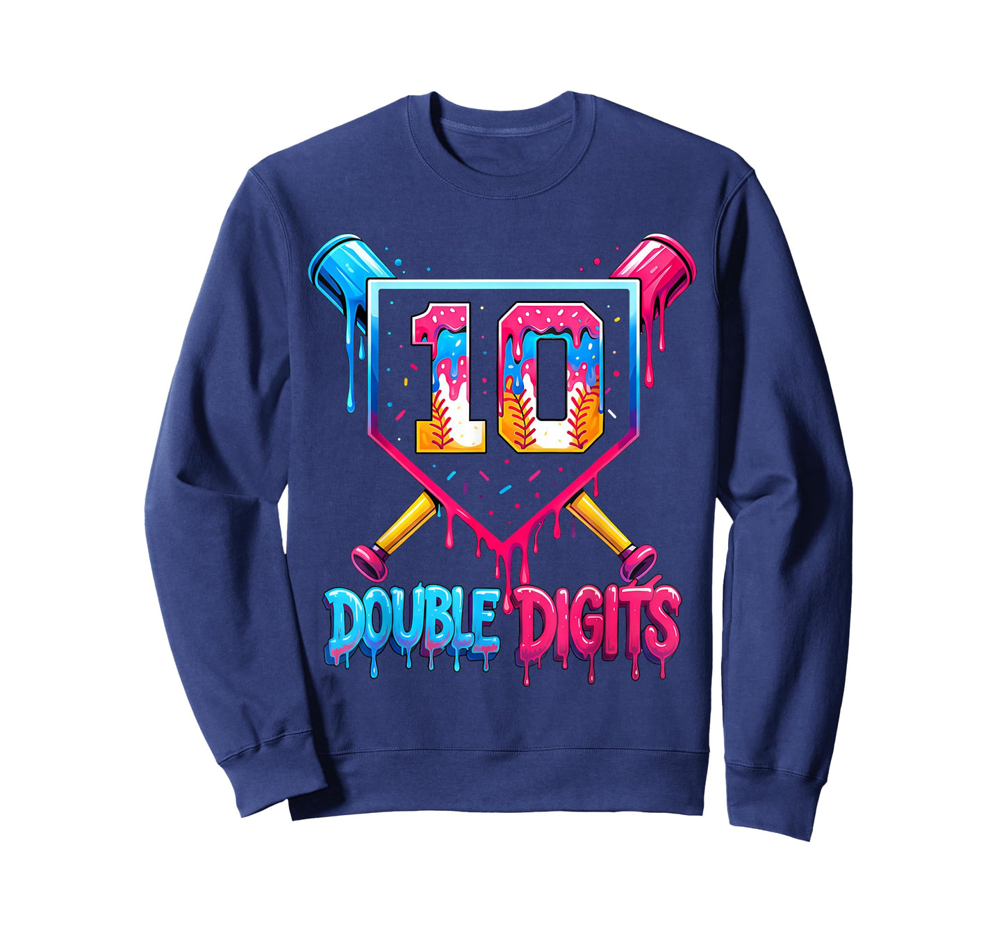 Baseball Drip 10th Birthday Boy Double Digits Ice Cream Drip T-Shirt