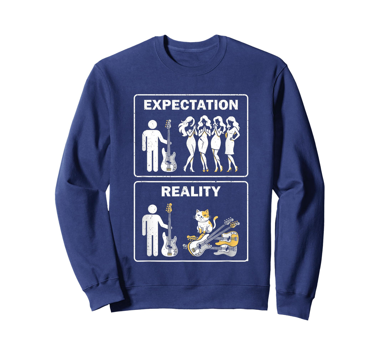 Expectation Reality Bass Guitar Cat Dad Musician Meme T-Shirt