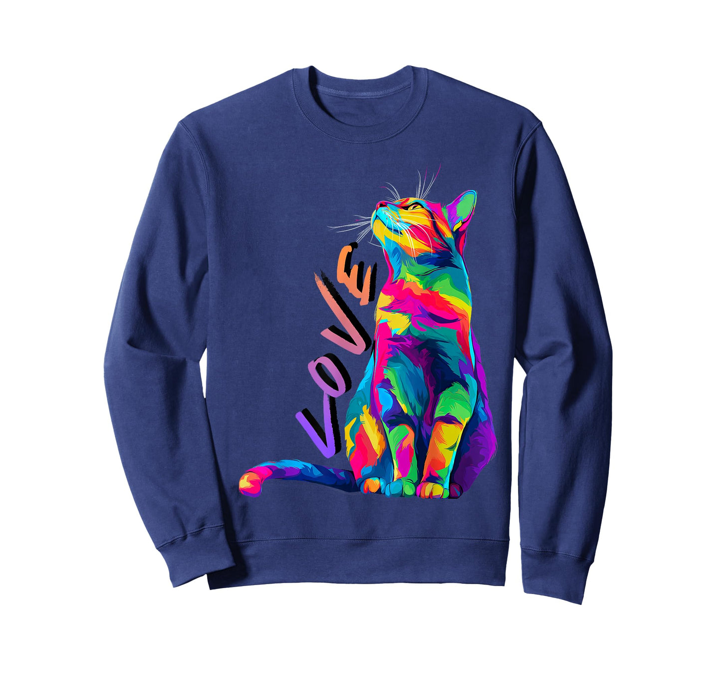 Colorful Rainbow Cat Love Art Cute Vibrant Feline Design T-Shirt