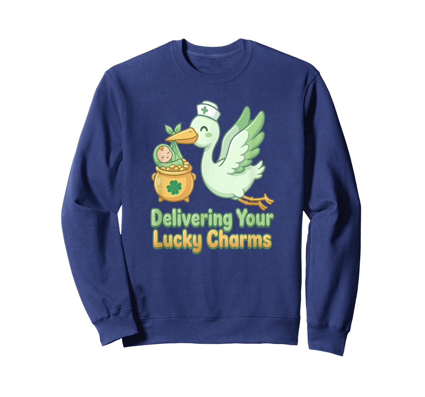 St Patricks Day Labor Delivery Nurse Stork Delivering Lucky T-Shirt