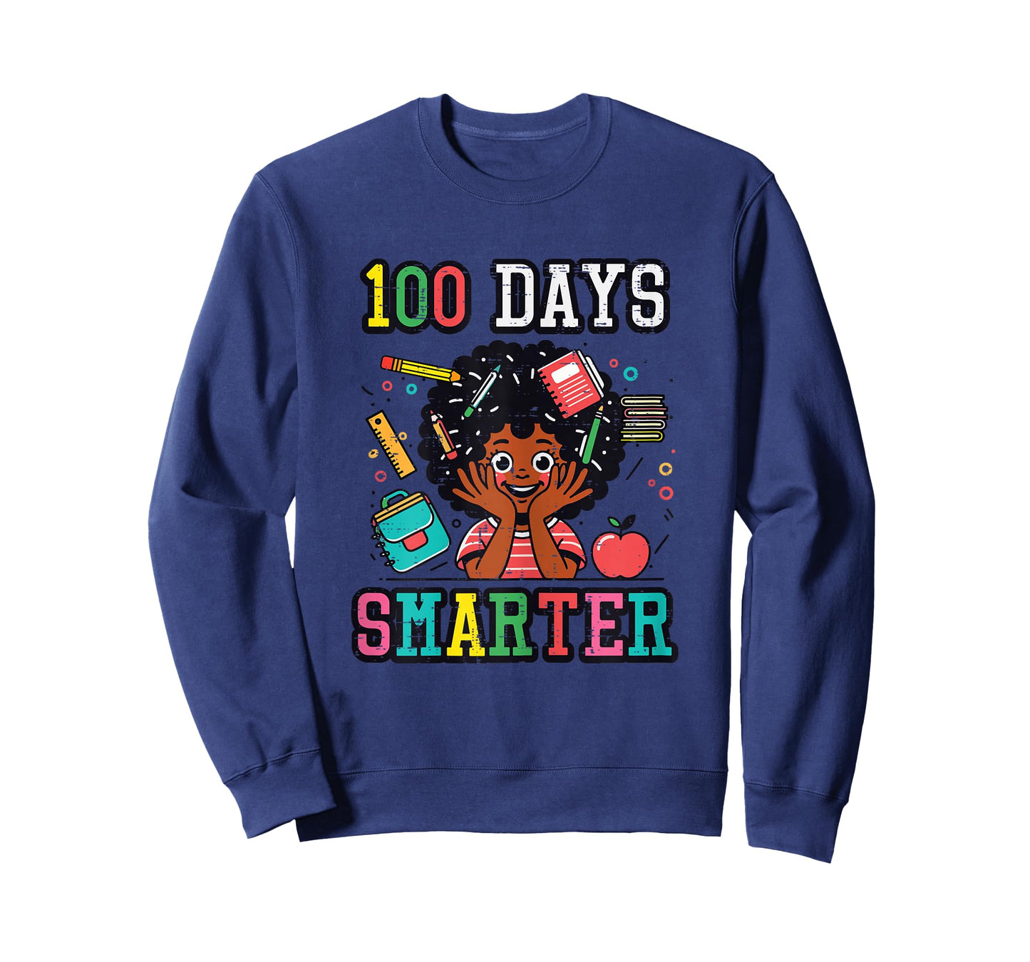 100 Days Smarter Black Afro Girl 100th Day School Girls Kids T-Shirt