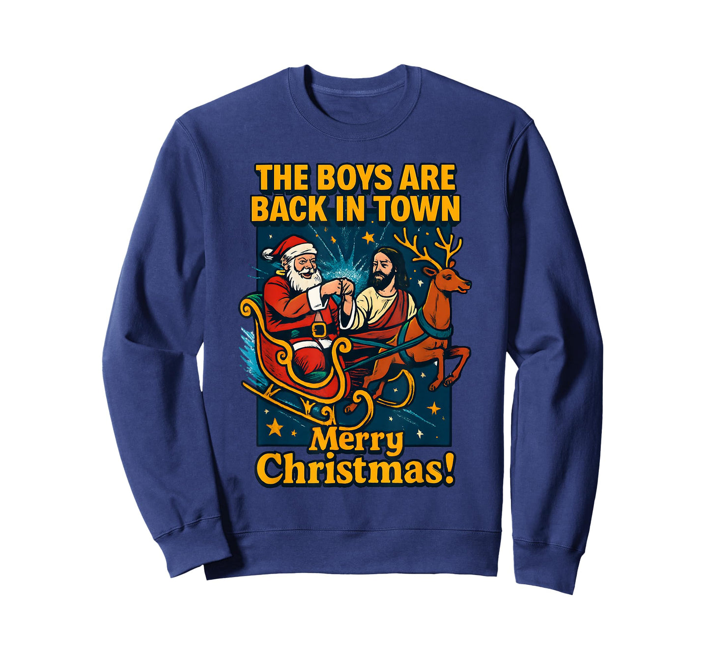 The Boys are Back in Town Christmas Jesus and Santa T-Shirt