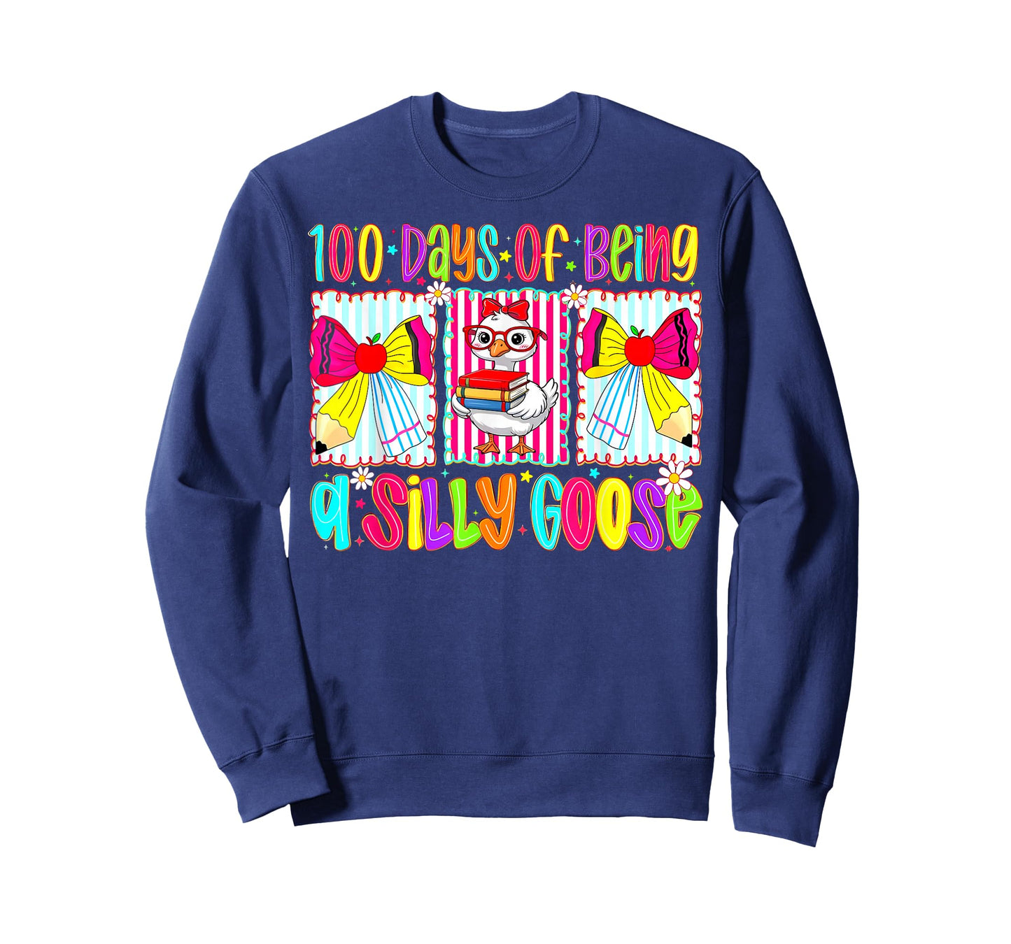 100 Days of School Girls Teacher Bow 100th Day Silly Goose T-Shirt