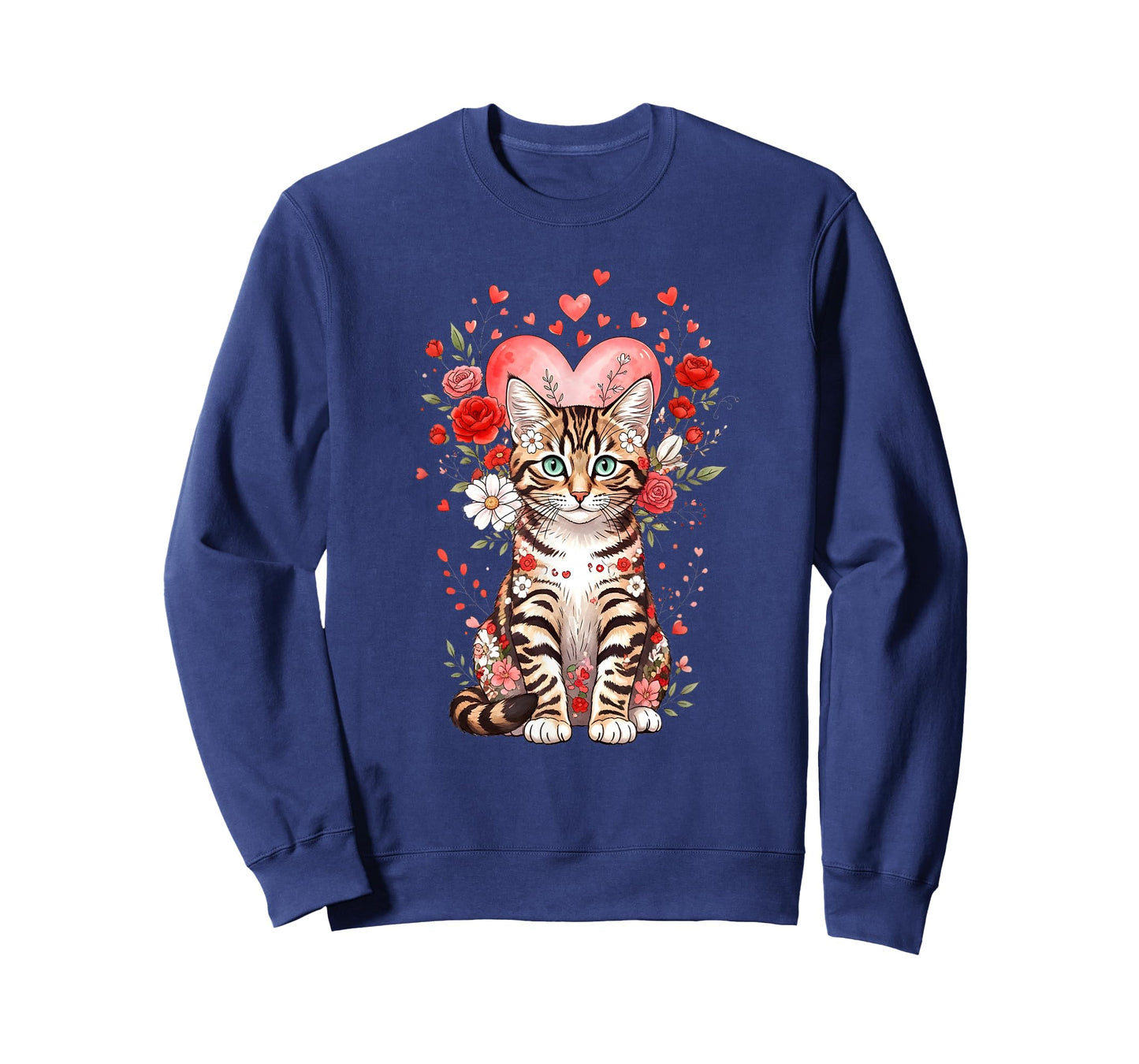 Bengal Cat Valentine Floral Heart for Cat Lovers T-Shirt