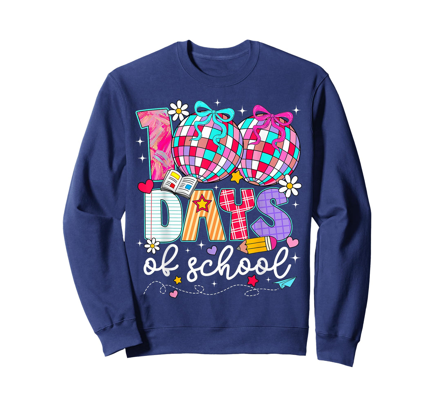 100 Days of School Disco Ball Coquette Bow Girl Kid Teacher T-Shirt