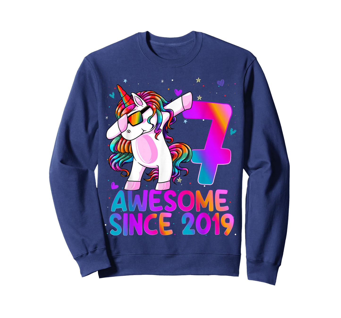 7 Year Old Girl Awesome Since 2019 Unicorn 7th Birthday Girl T-Shirt