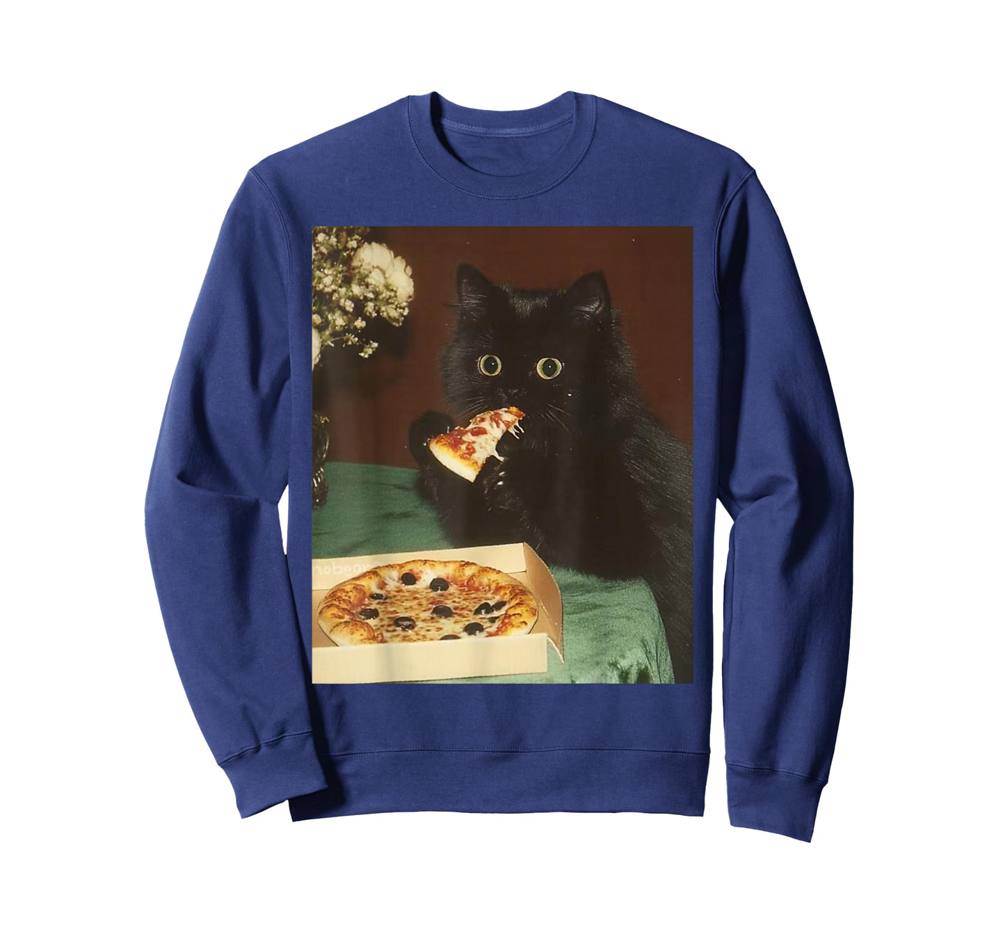 Funny Black Cat Eating Pizza Vintage Meme Kitty Lover T-Shirt