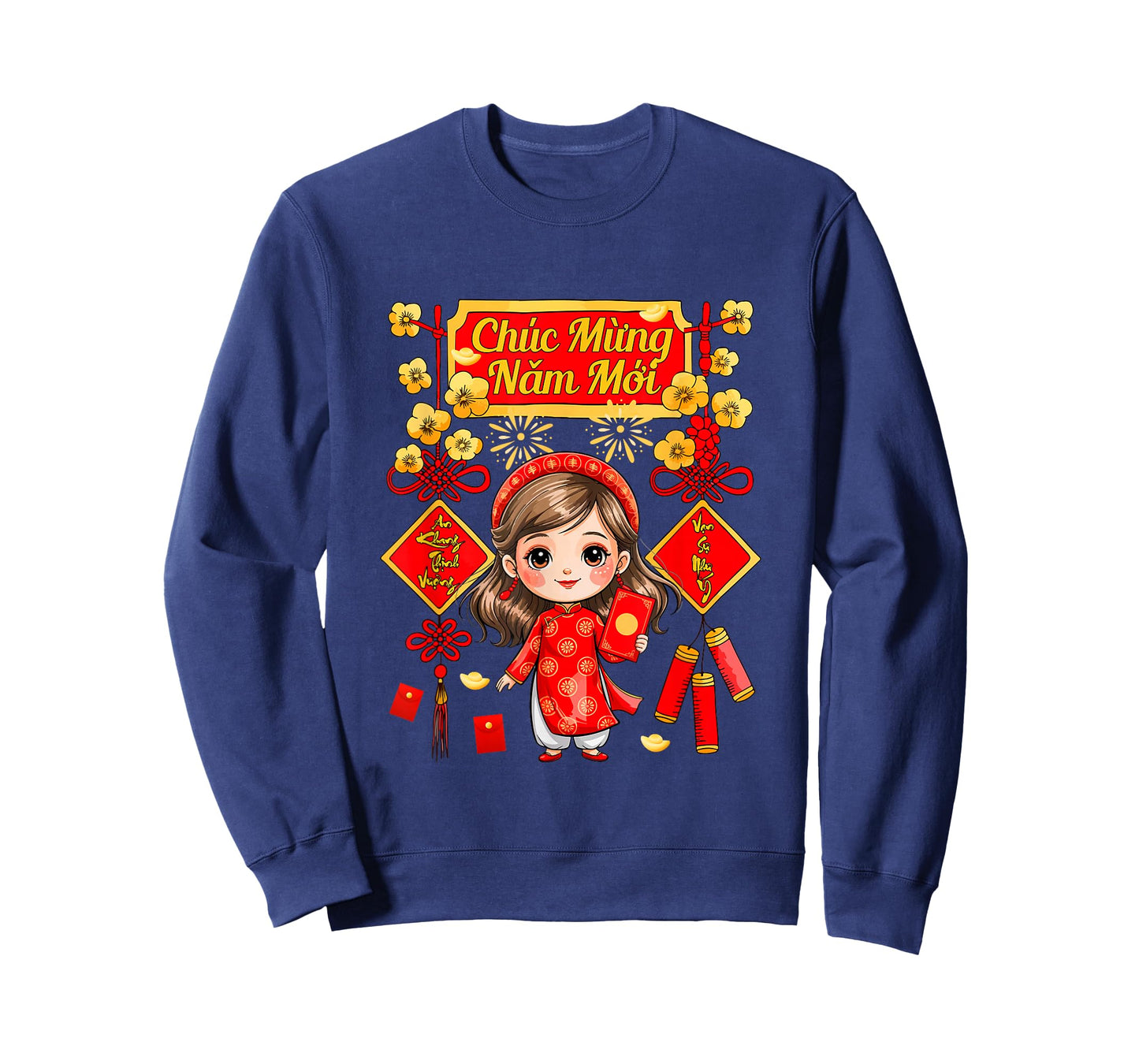 Mung NAM Moi New Year Vietnamese Kid Girl Wearing Ao Dai T-Shirt