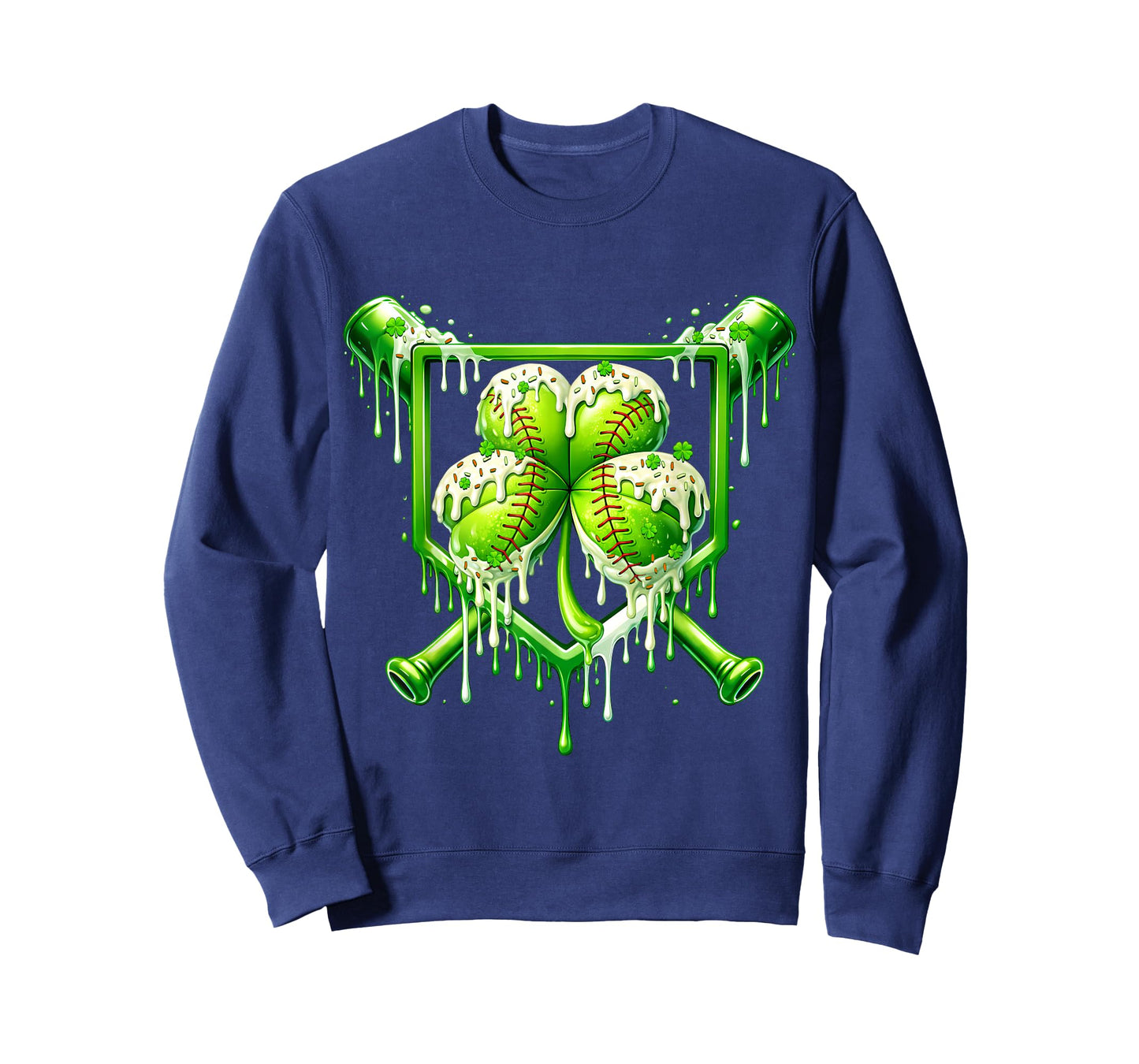 St Patricks Day Baseball Ice Cream Drip Shamrock Kids Boys T-Shirt