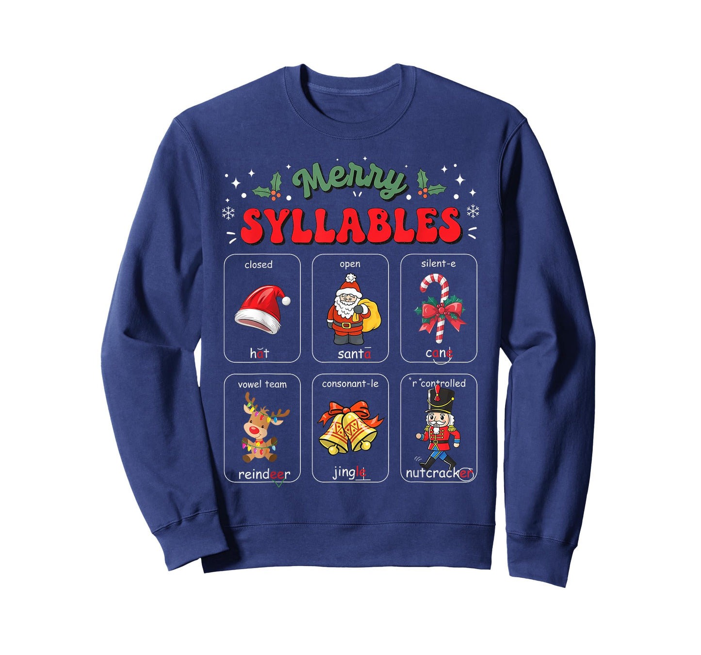 Merry Syllables Xmas Phonics Reading Teacher Holiday Pajamas T-Shirt