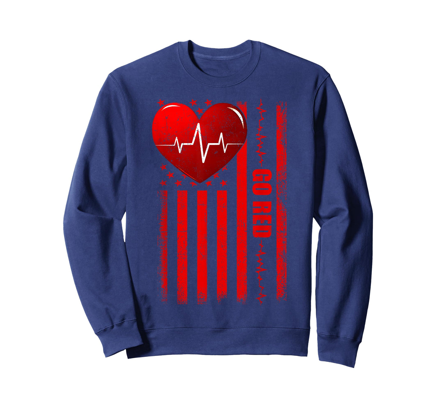 Go Red USA Flag American Heart Disease Awareness Men Women T-Shirt