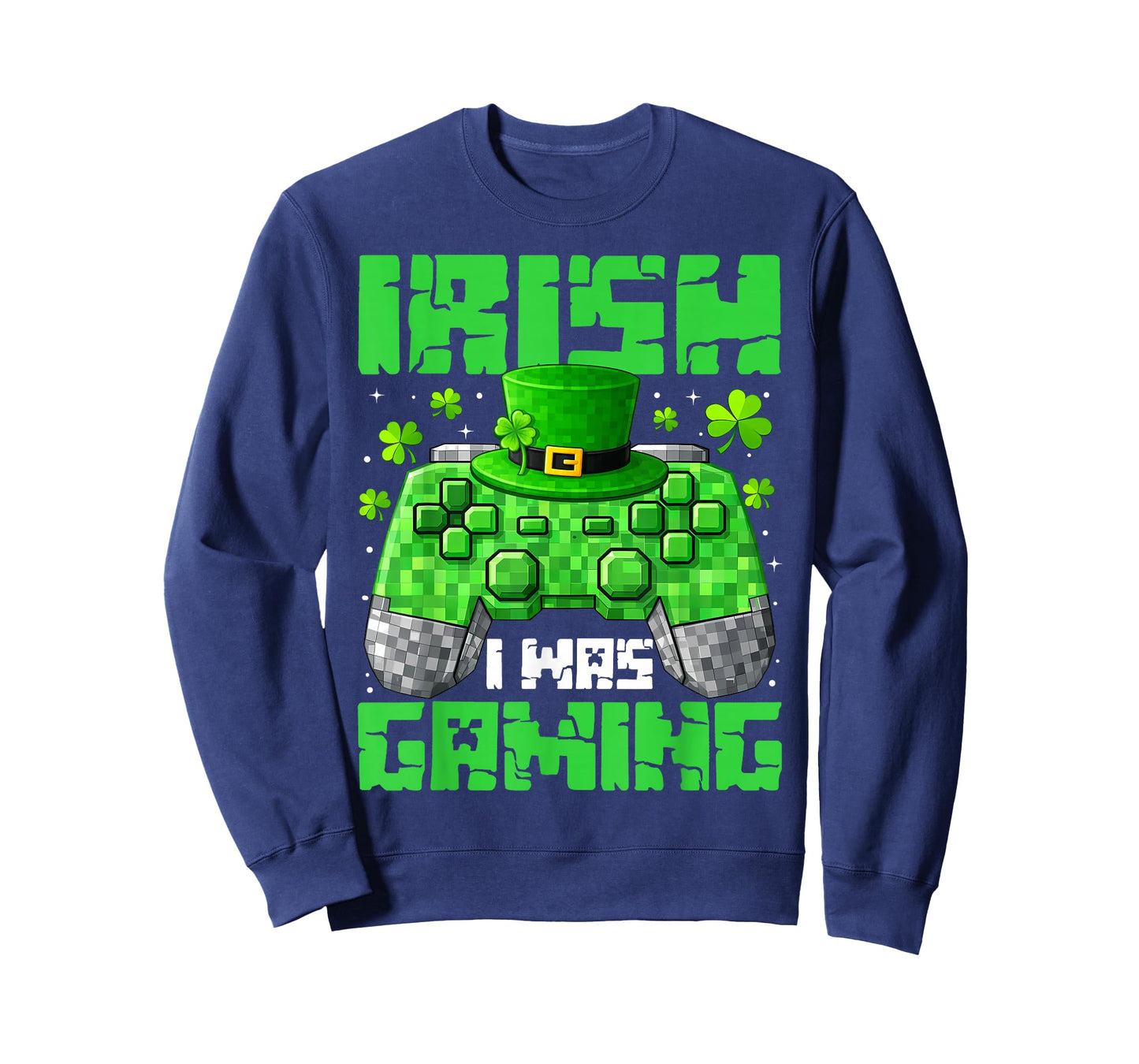 Pixel St Patricks Day Irish I was Gaming Gamer Men Boys Kids T-Shirt