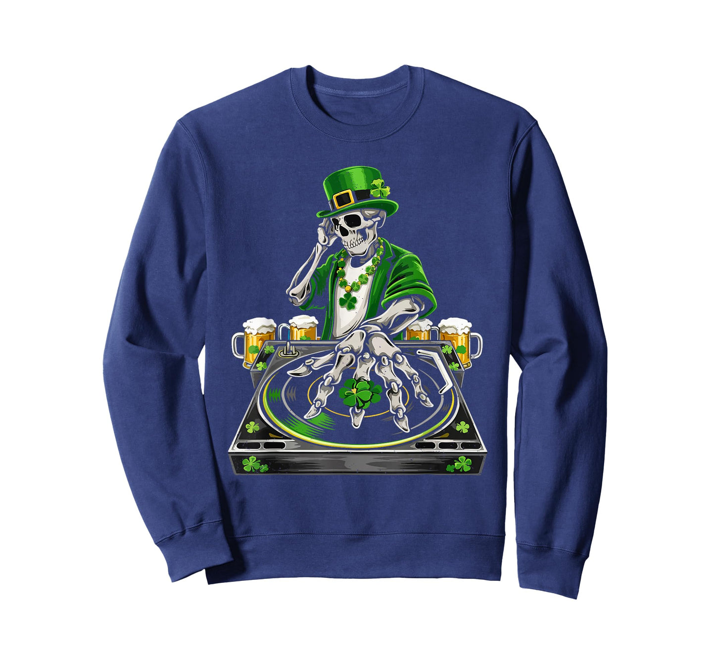 St Patricks Day Skeleton DJ Shamrock Irish Pride T-Shirt