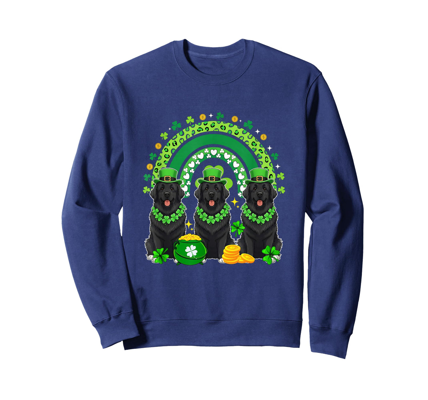 Three Cute Newfoundlands St. Patrick's Day Shamrocks Rainbow T-Shirt