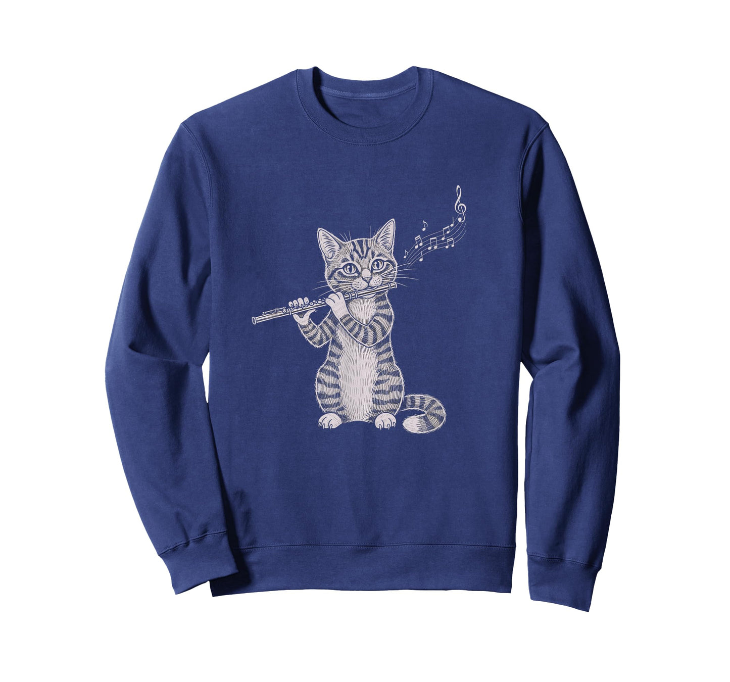 Cat Playing Flute Drawing Art Design T-Shirt