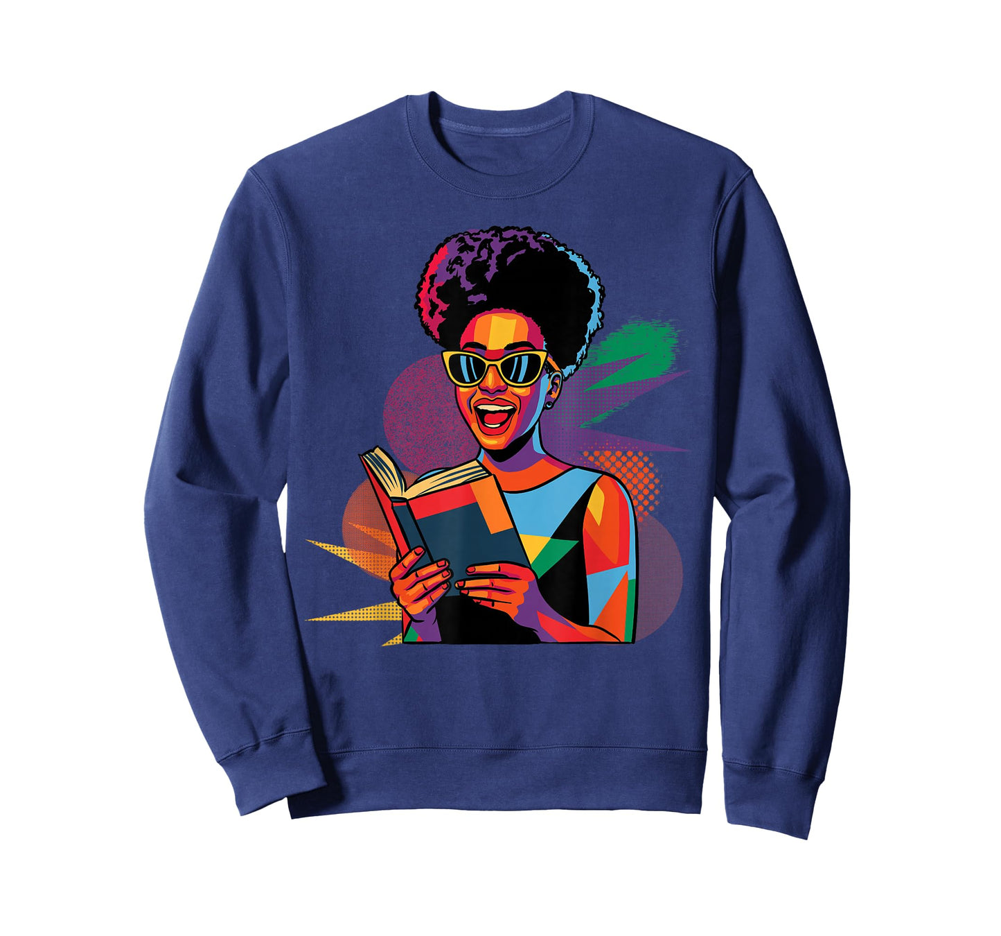 Black Woman Reading Book Lover Geometric Girl Afro History T-Shirt