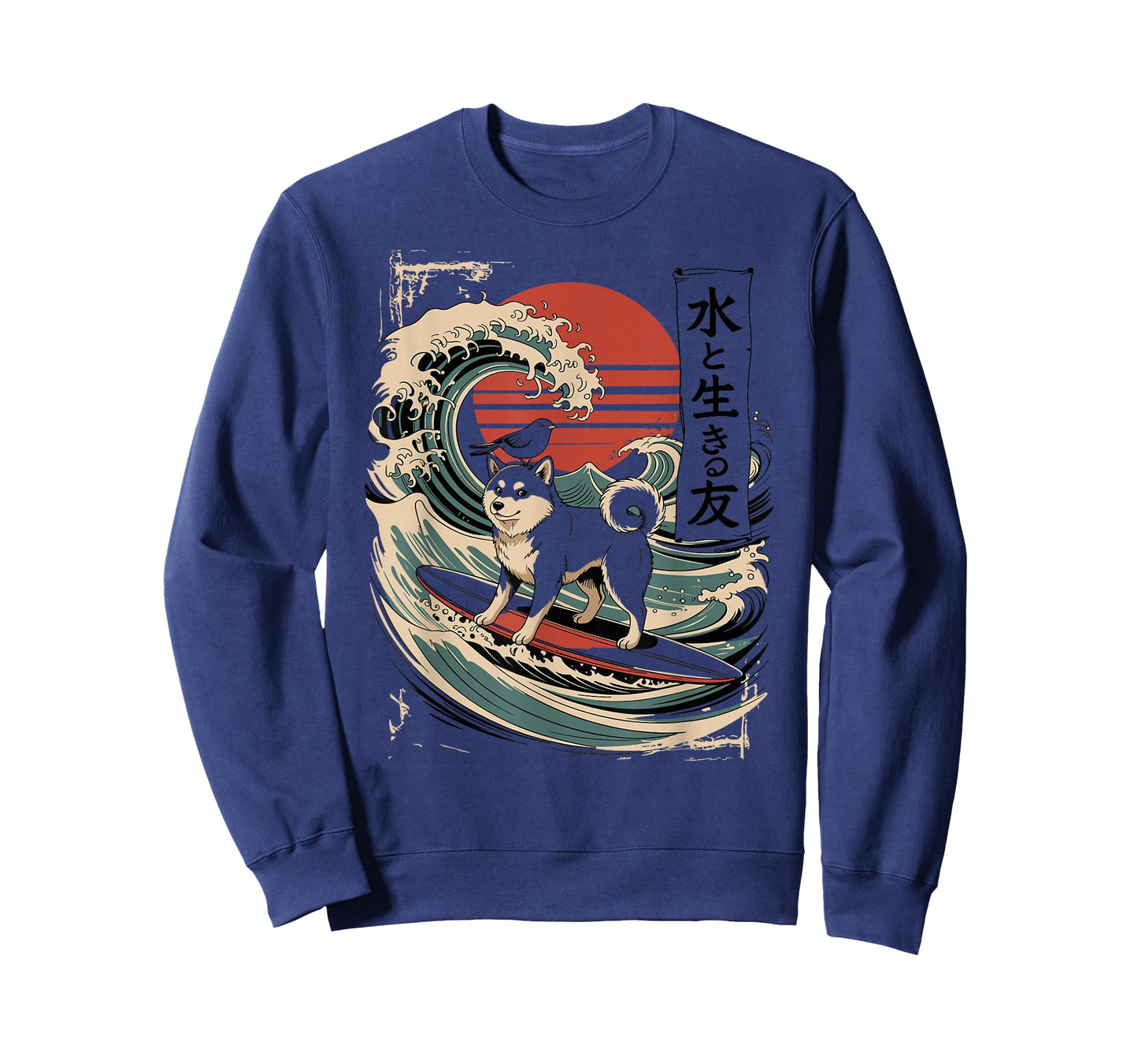 Shiba Inu Surfing Blue Wave Men Women T-Shirt T-Shirt