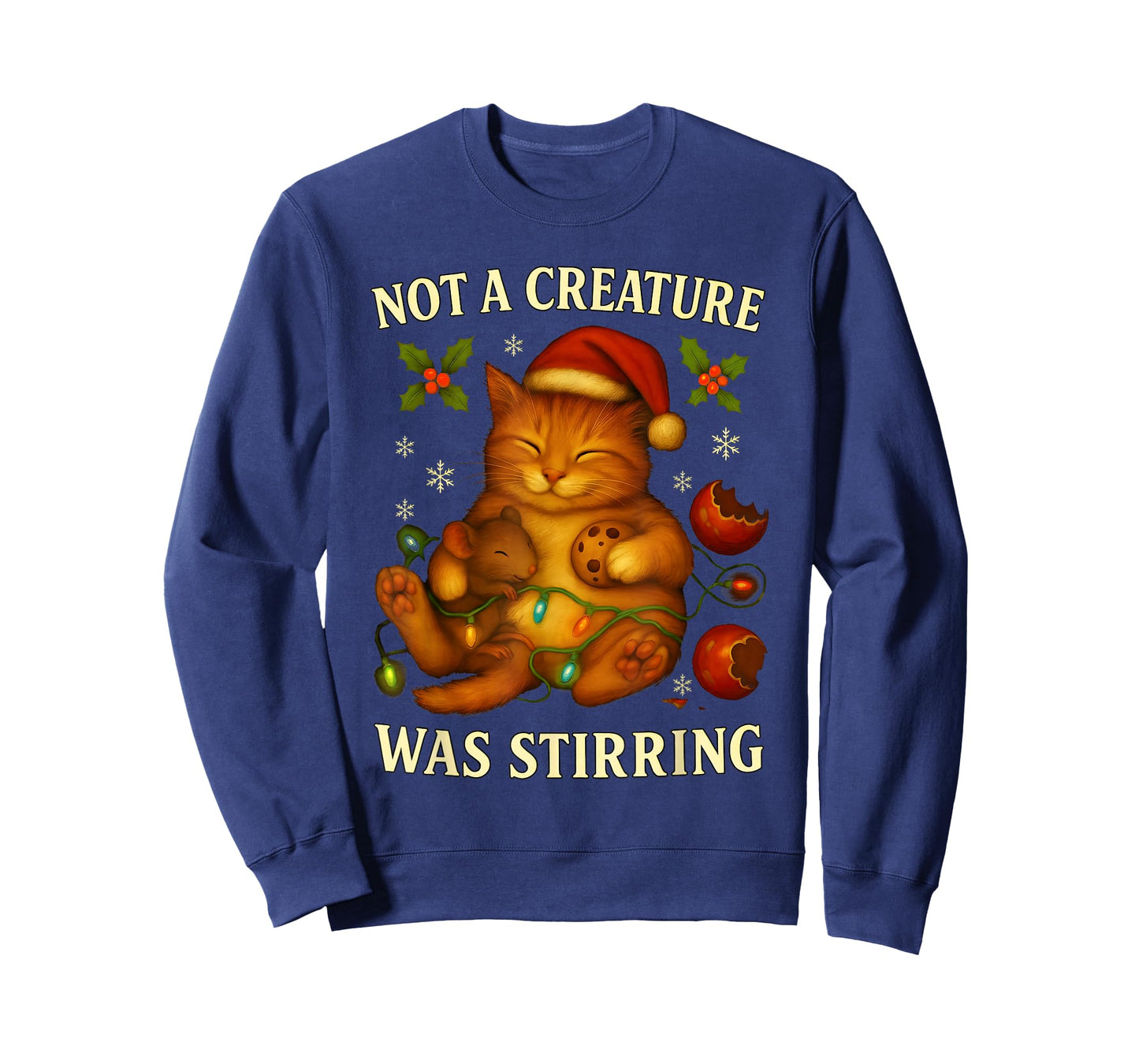 Christmas Not a Creature was Stirring Sleeping Mouse and Cat T-Shirt