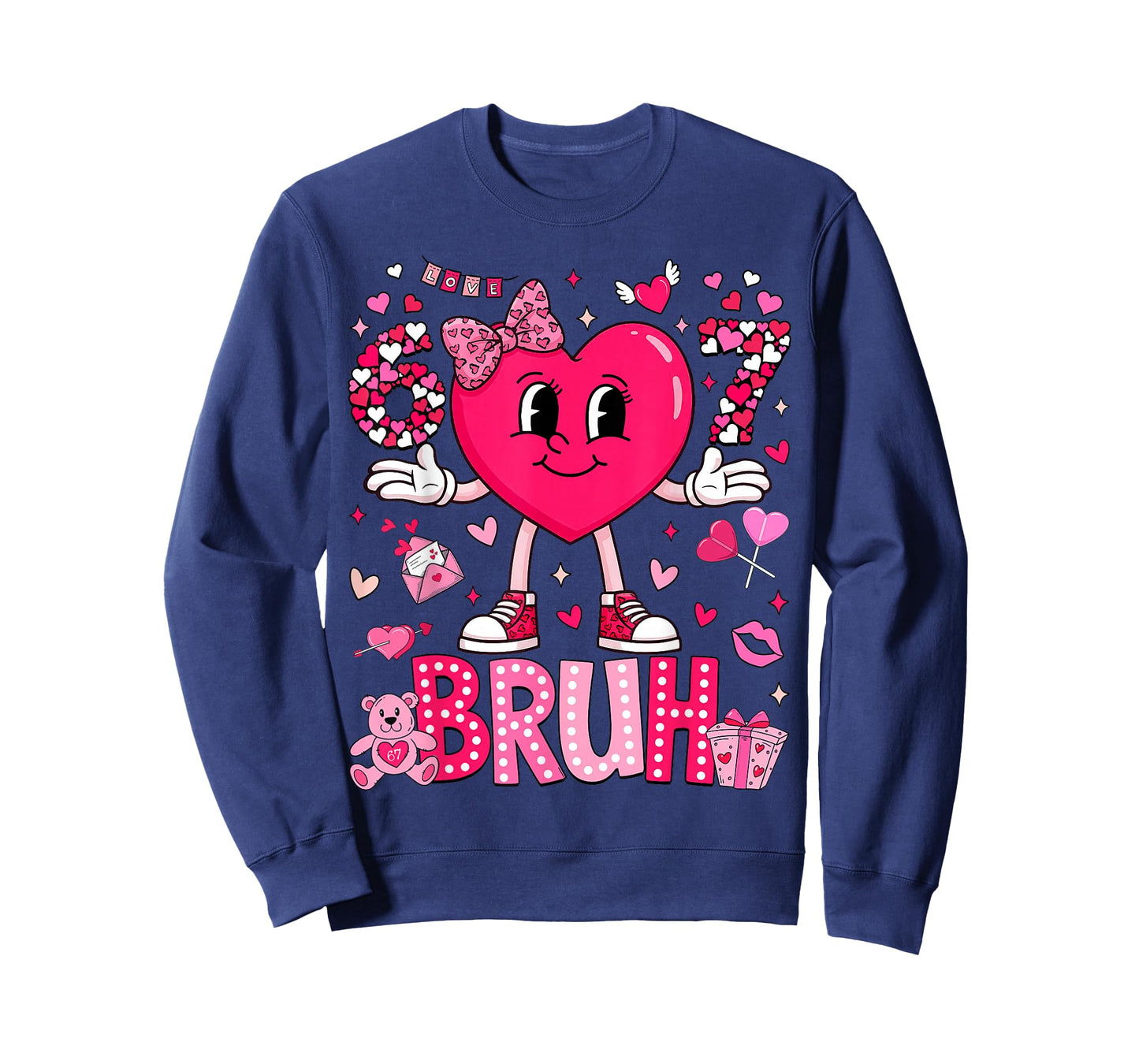 Funny Meme 67 Six Seven Bruh Valentine Heart Women Girl Kids T-Shirt
