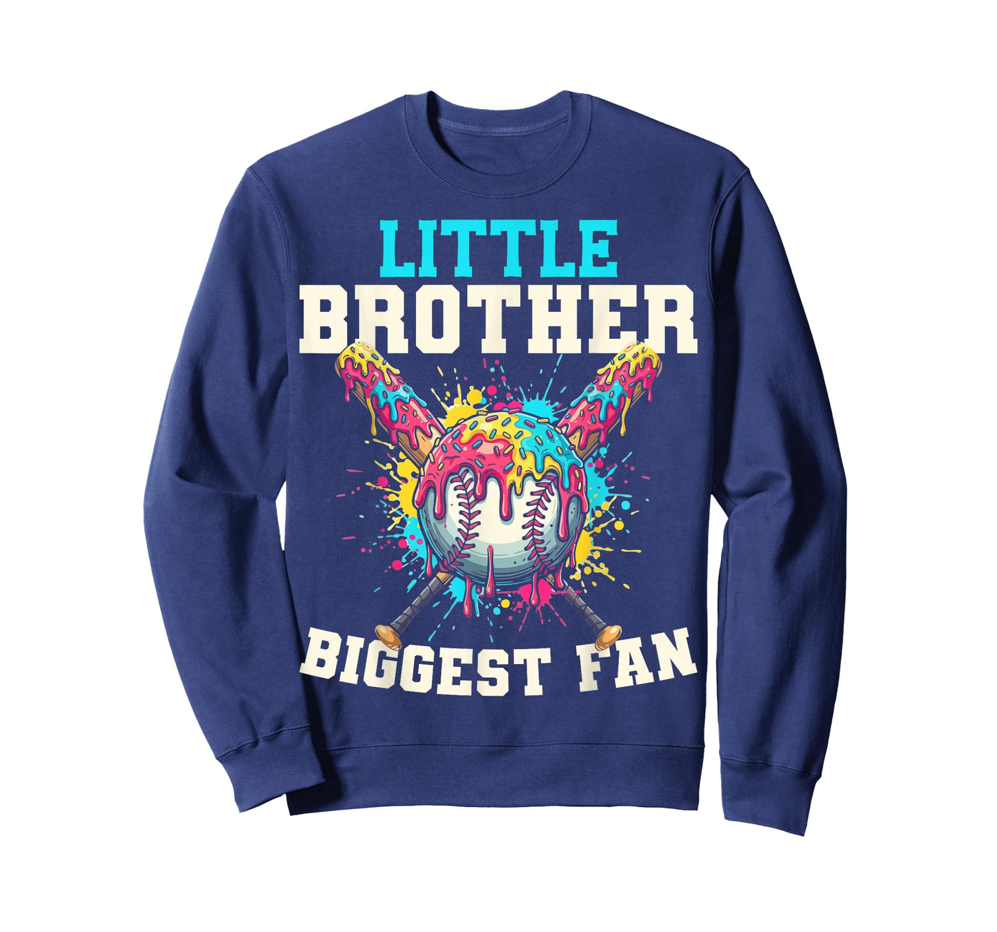 Little Brother Biggest Fan Baseball Cream Drip Crossed Bats T-Shirt