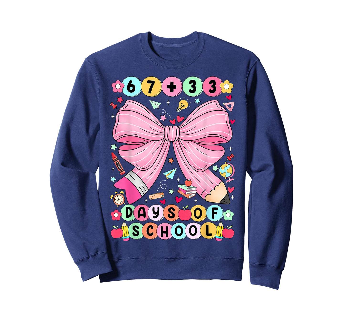 67 + 33 Days of School Coquette Bracelet 100 Days of School T-Shirt