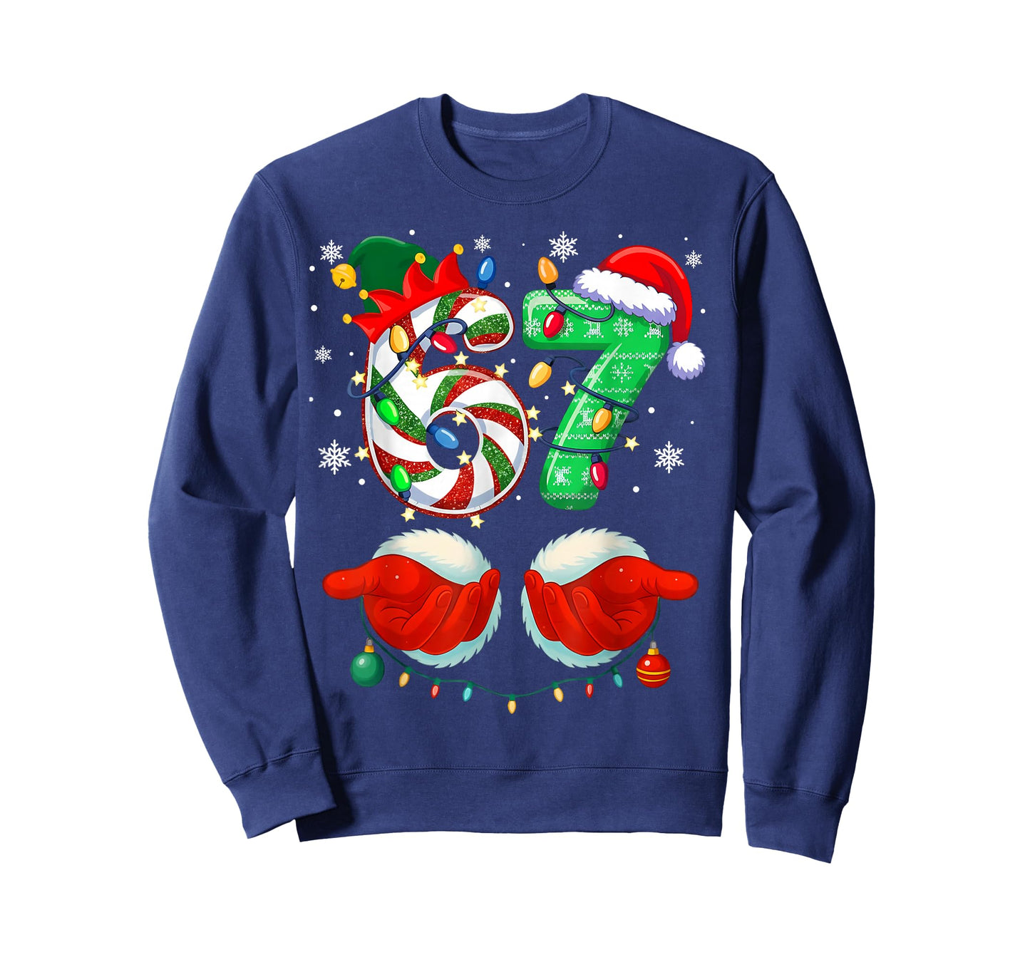 Six Seven 6 7 Meme Christmas Xmas Funny Elf 67 Kids Teens T-Shirt