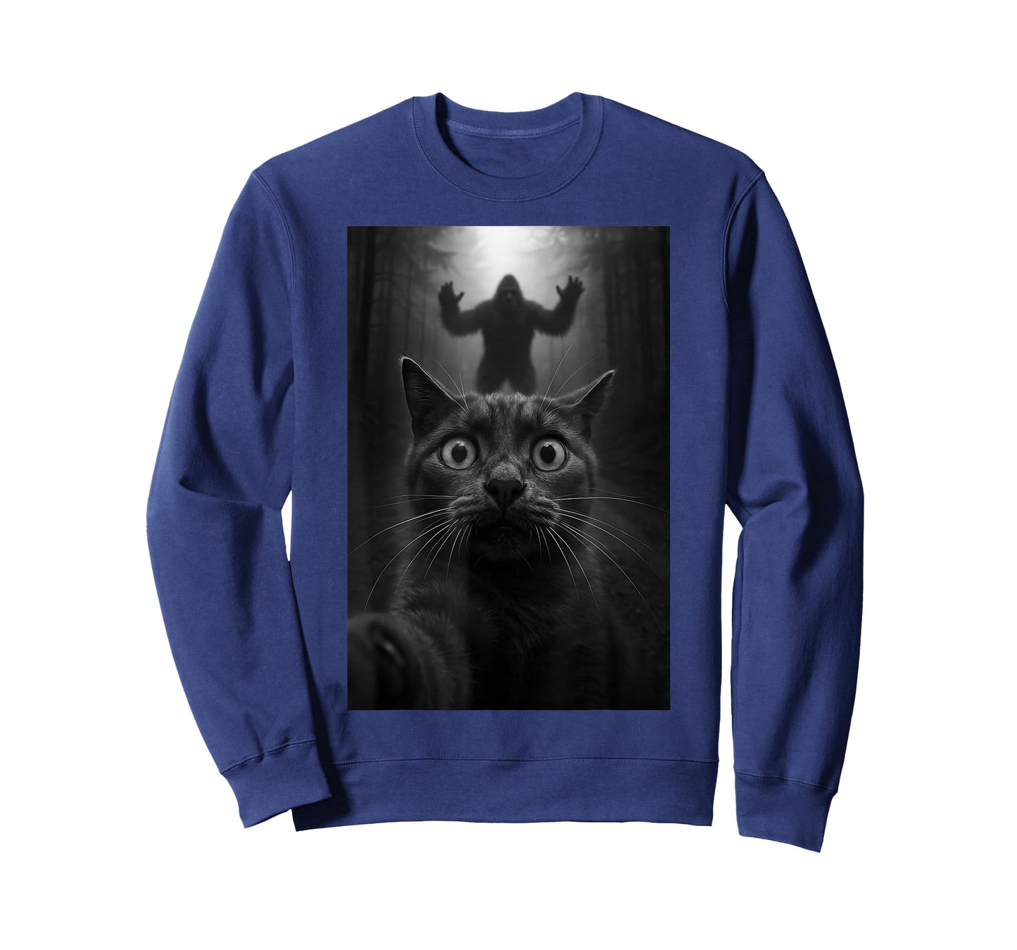 Shocked Black Cat Selfie with Bigfoot Funny for Kids Teens T-Shirt