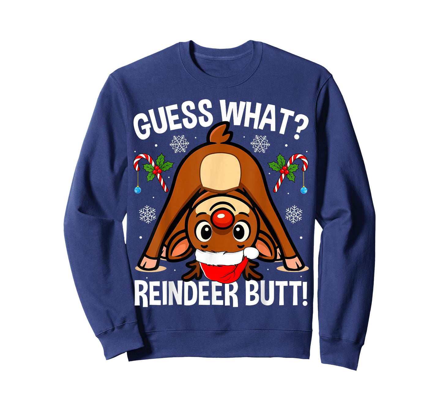 Guess What Reindeer Butt Xmas Santa Funny Christmas Reindeer T-Shirt