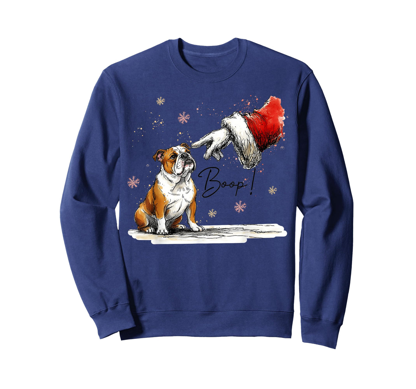 English Bulldog and Santa Hand Retro Christmas Boop Holiday T-Shirt